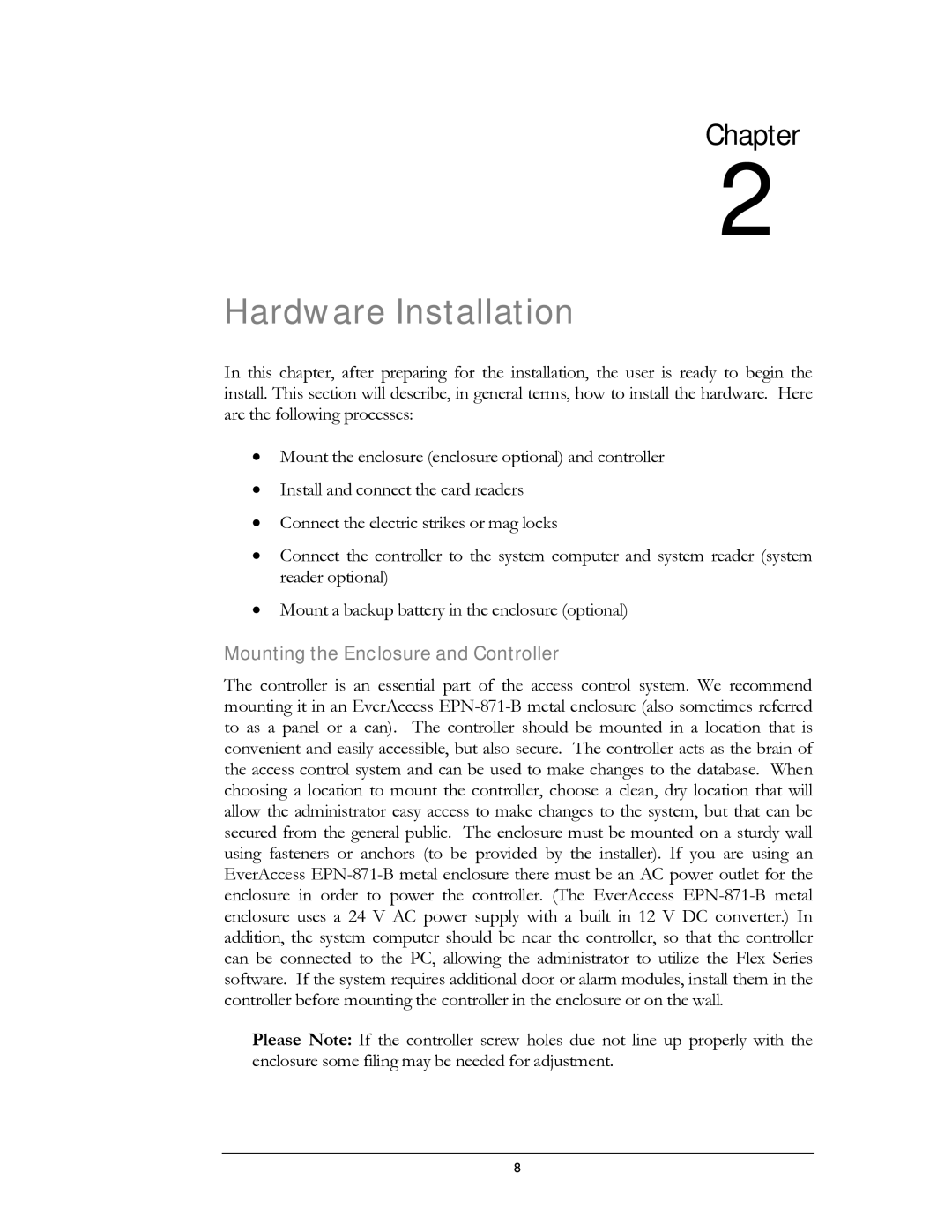 EverFocus EFC--02-1-A user manual Hardware Installation, Mounting the Enclosure and Controller 