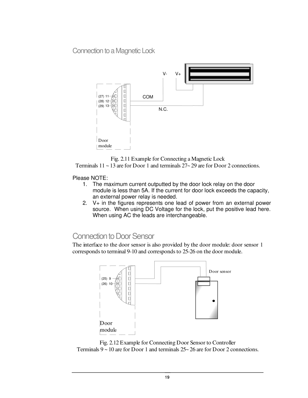 EverFocus EFC--02-1-A user manual Connection to Door Sensor, Connection to a Magnetic Lock 