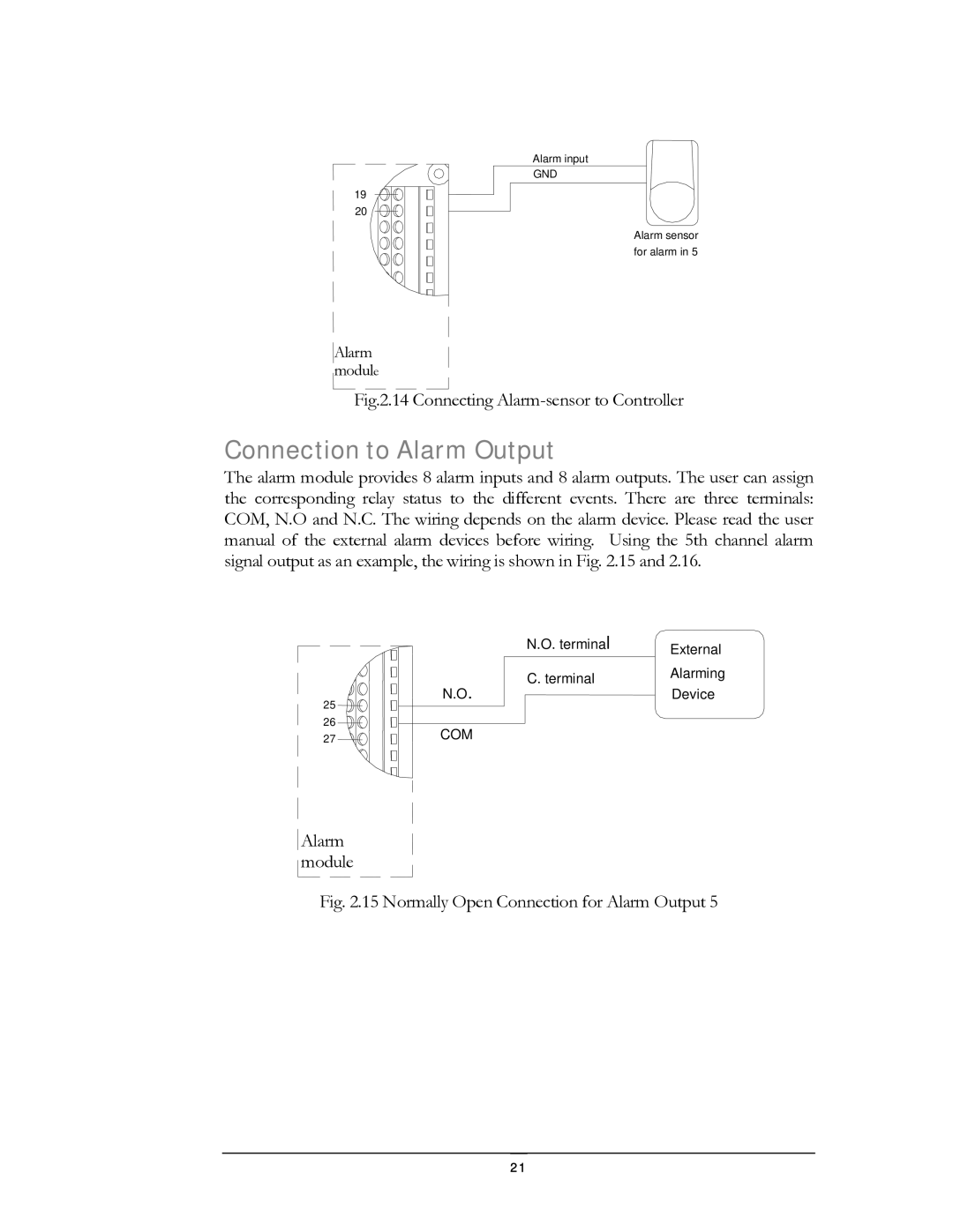 EverFocus EFC--02-1-A user manual Connection to Alarm Output, Connecting Alarm-sensor to Controller 