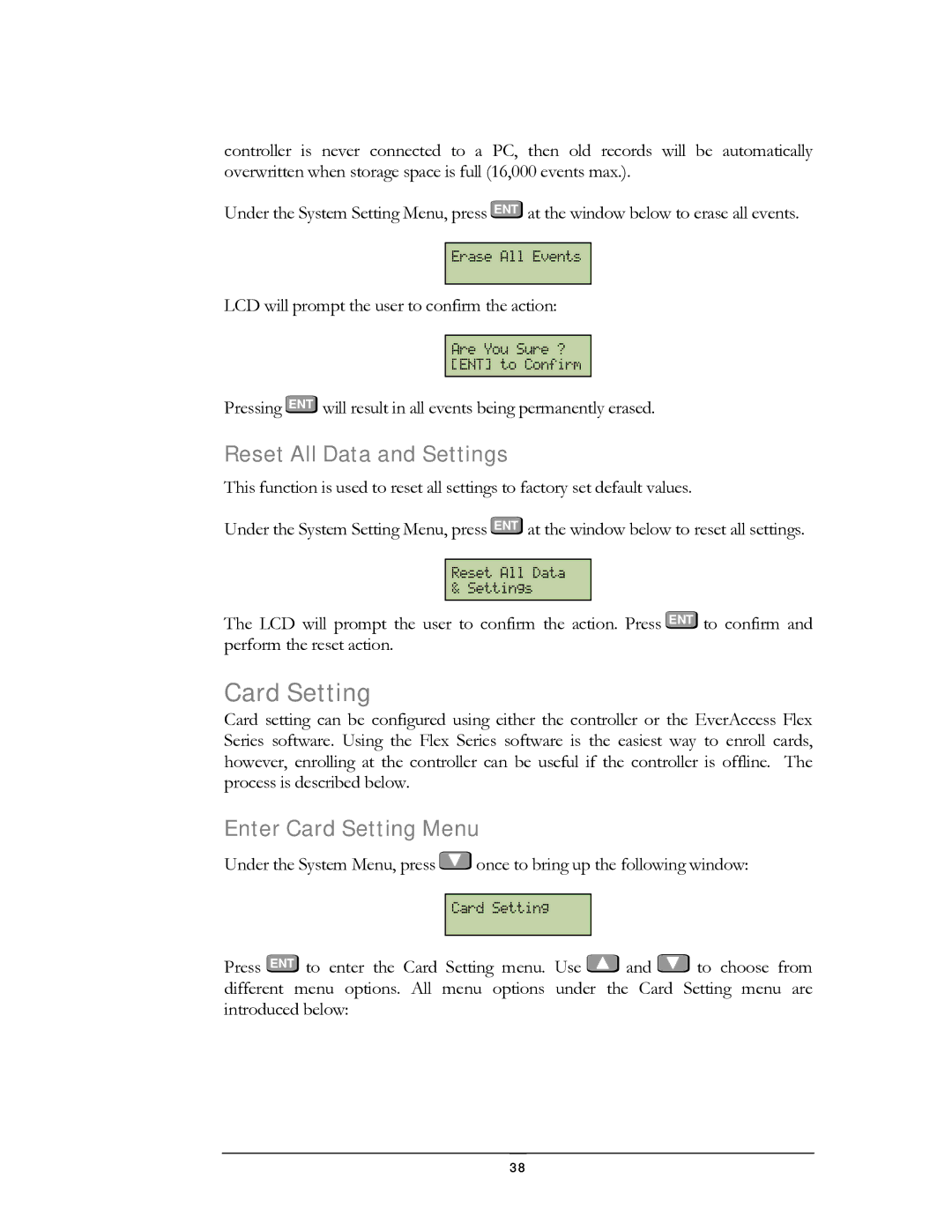 EverFocus EFC--02-1-A user manual Reset All Data and Settings, Enter Card Setting Menu 