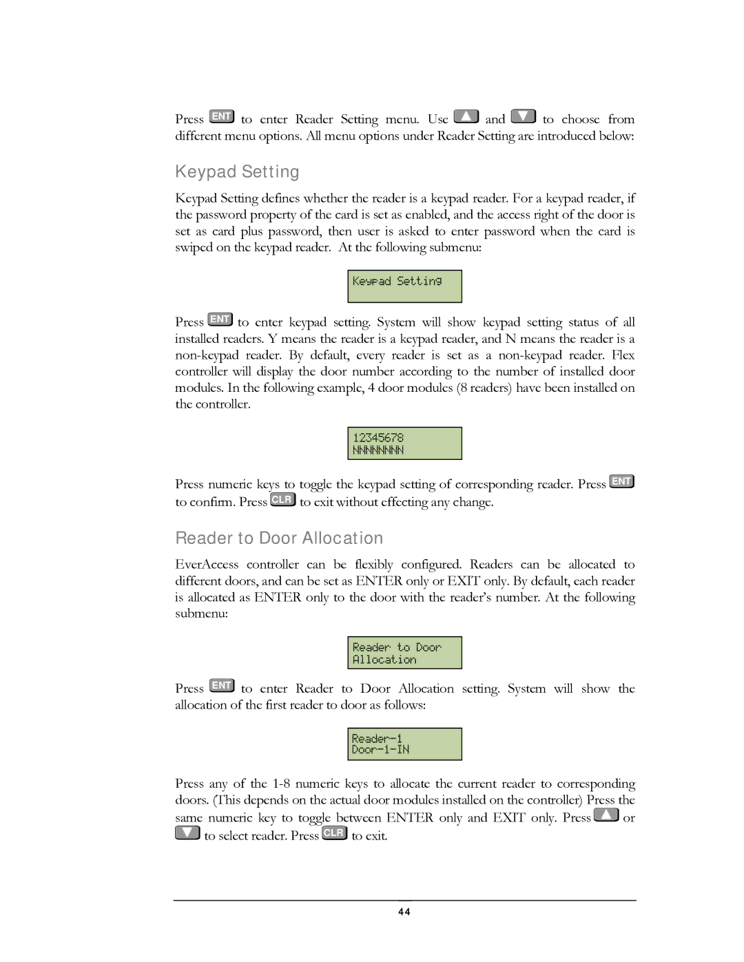 EverFocus EFC--02-1-A user manual Keypad Setting, Reader to Door Allocation 