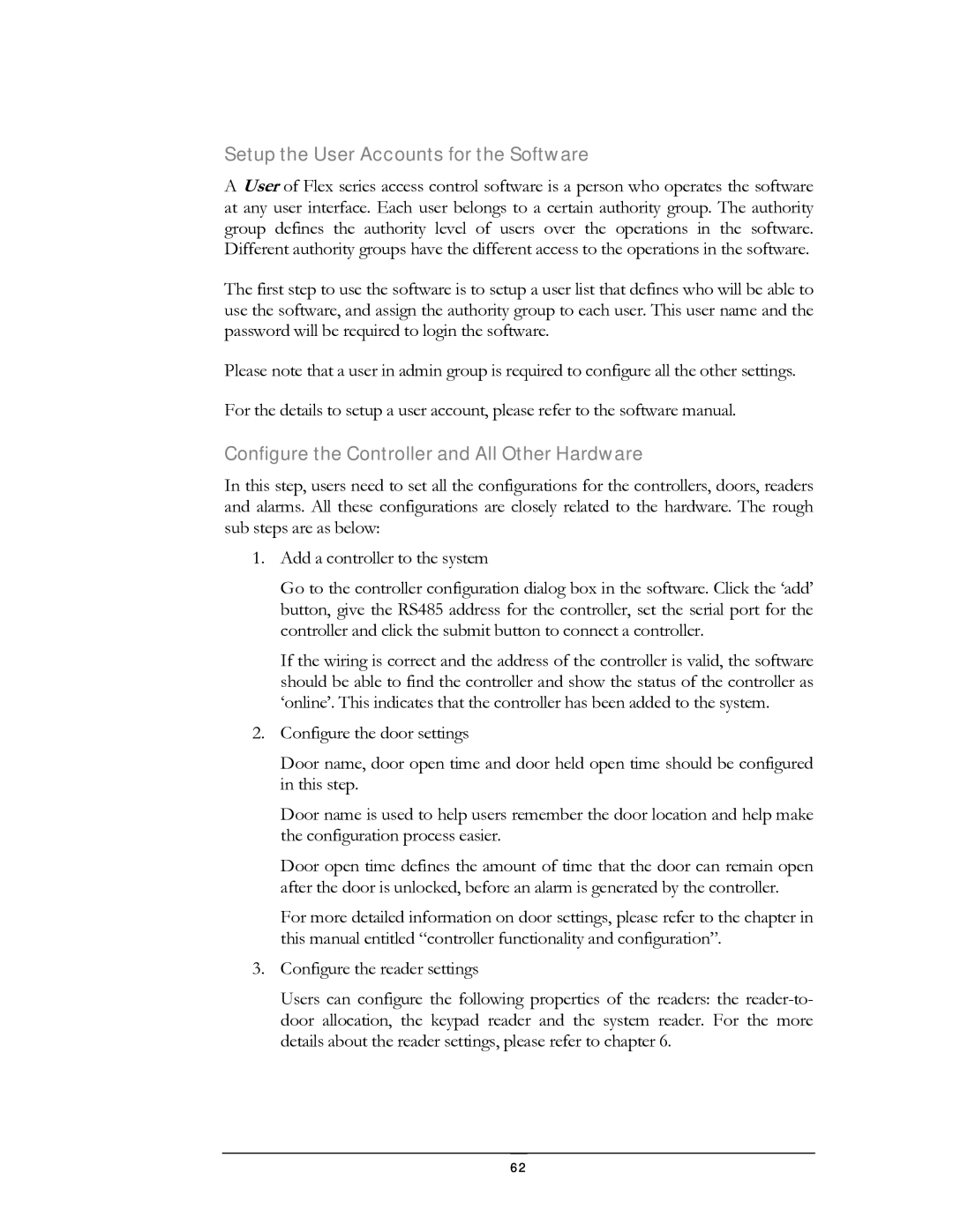 EverFocus EFC--02-1-A user manual Setup the User Accounts for the Software, Configure the Controller and All Other Hardware 