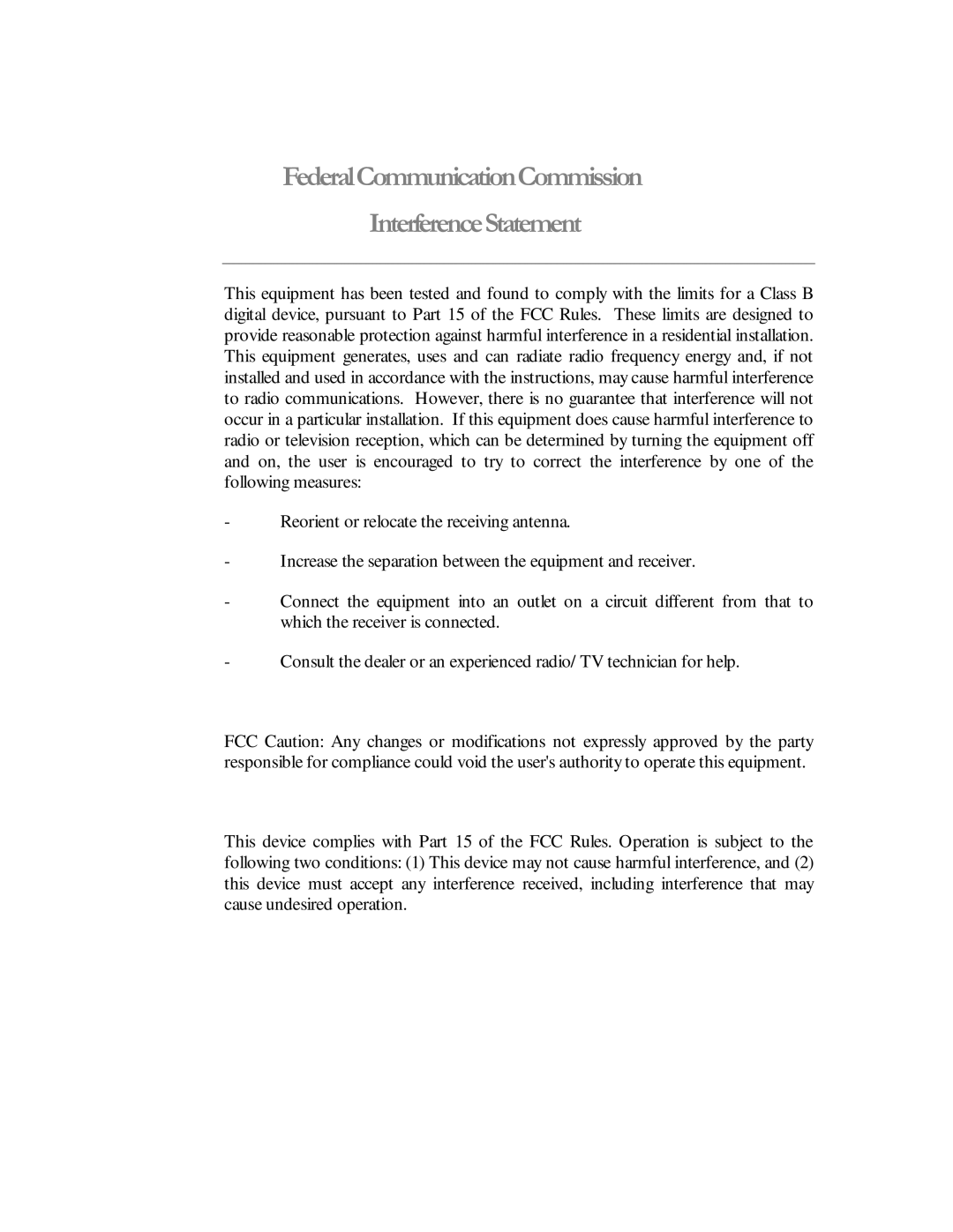 EverFocus EFC--02-1-A user manual FederalCommunication Commission Interference Statement 