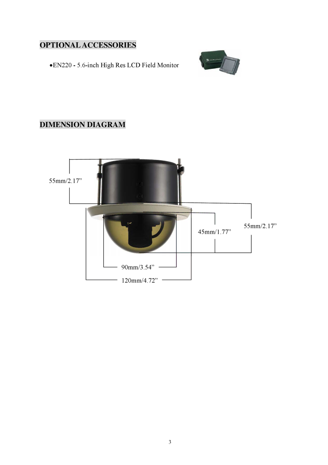 EverFocus EFD300 specifications Optional Accessories, Dimension Diagram 