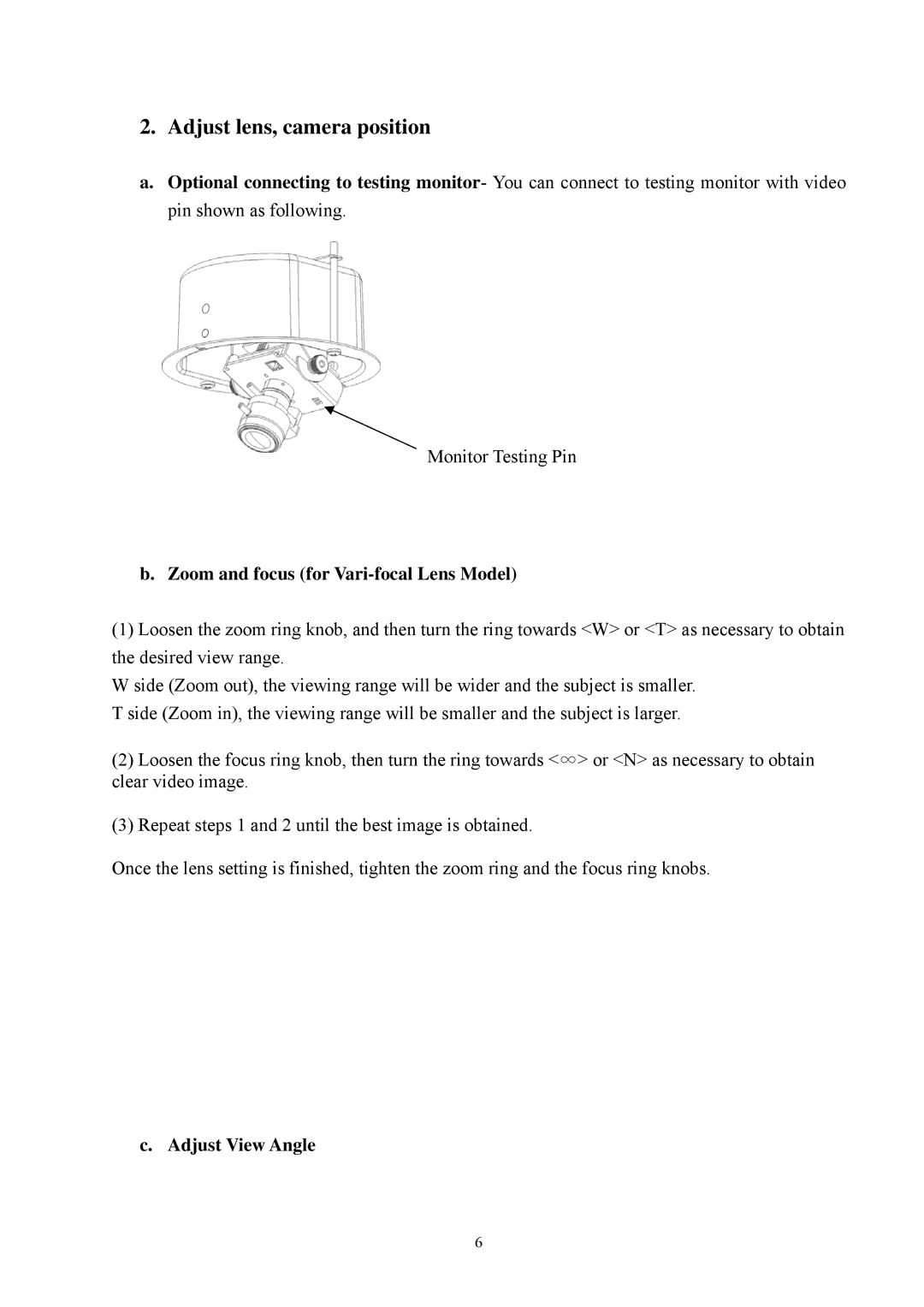 EverFocus EFD300 specifications Zoom and focus for Vari-focal Lens Model, Adjust View Angle 