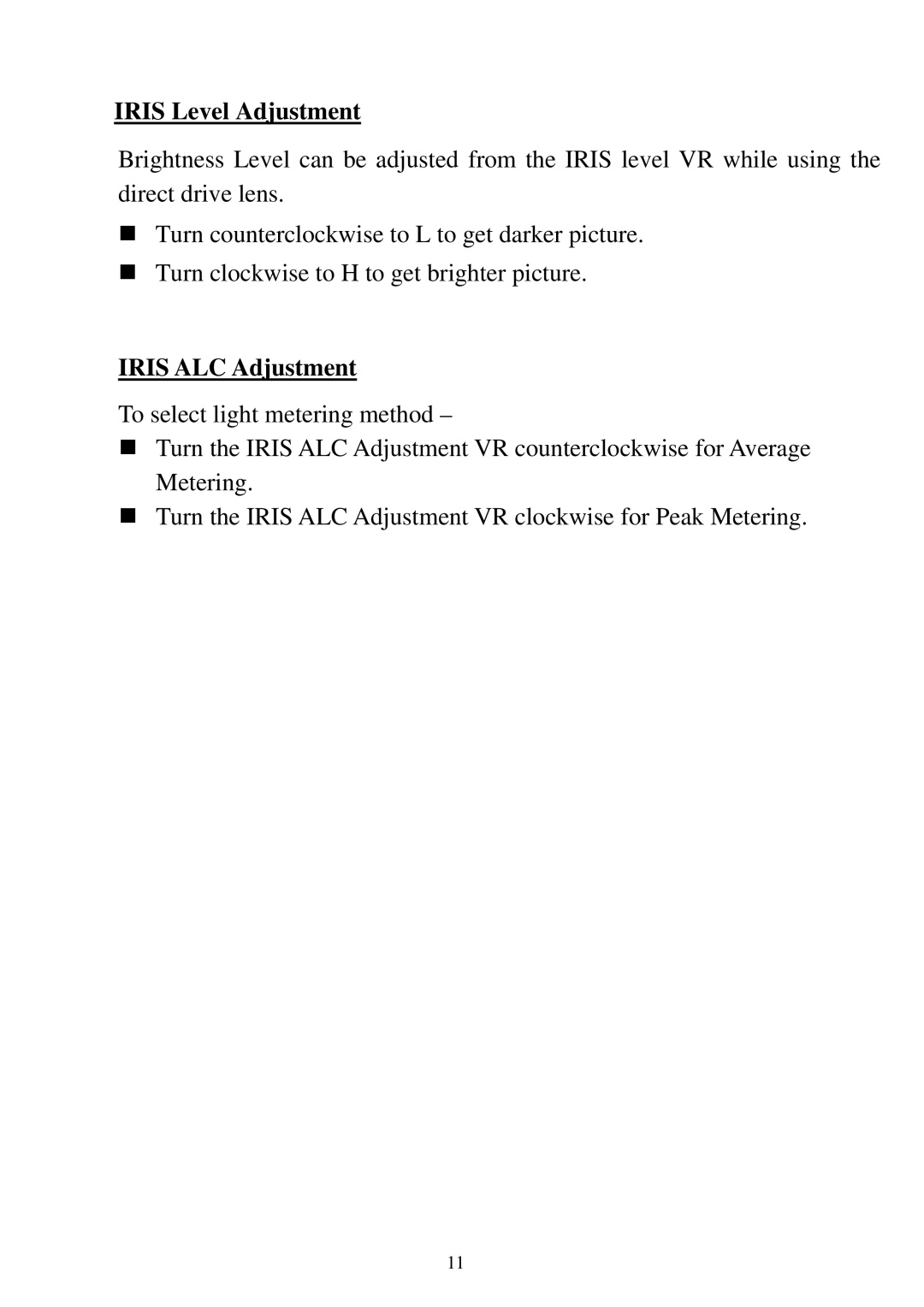 EverFocus EHD320 user manual Iris Level Adjustment, Iris ALC Adjustment 