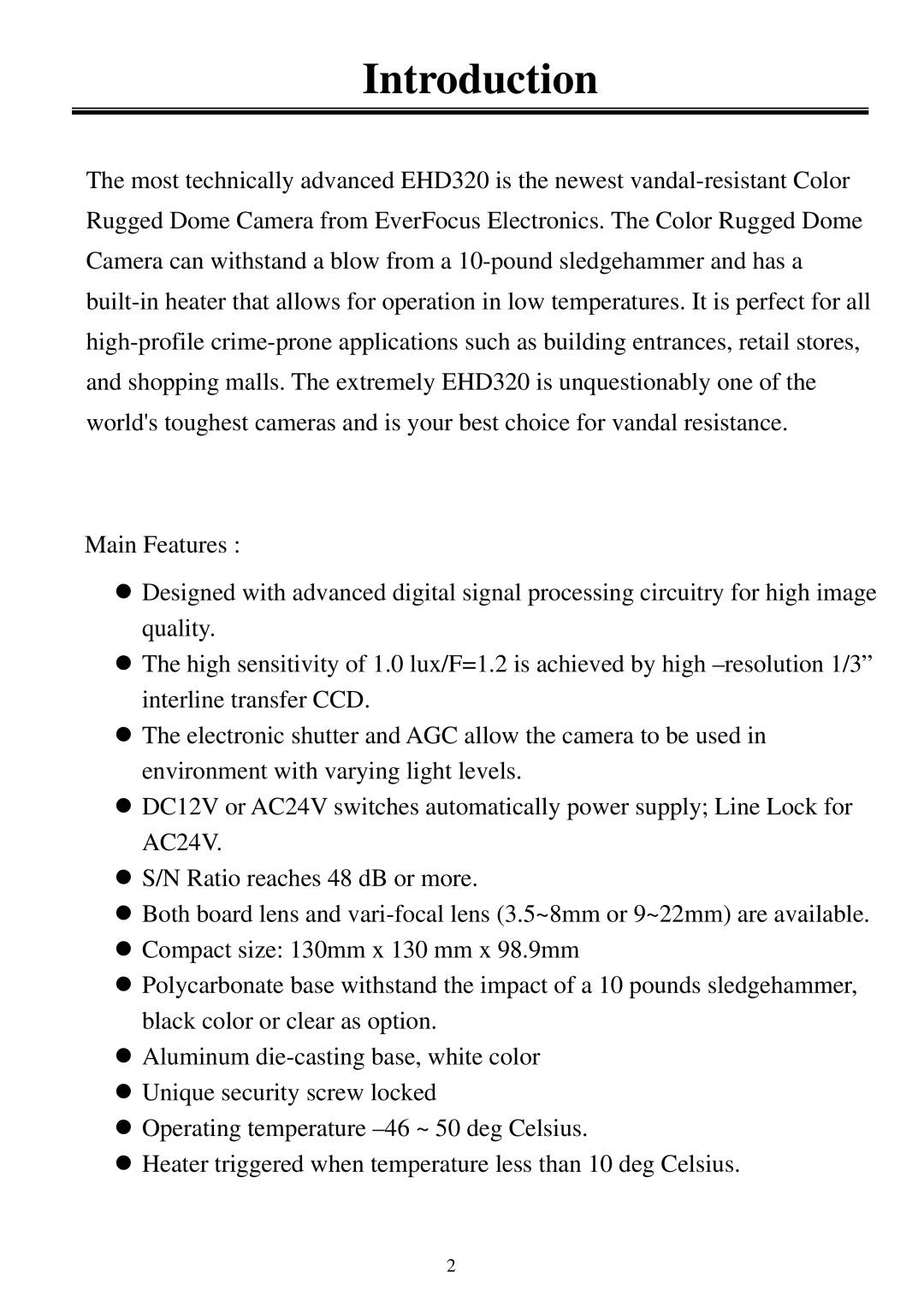 EverFocus EHD320 user manual Introduction 