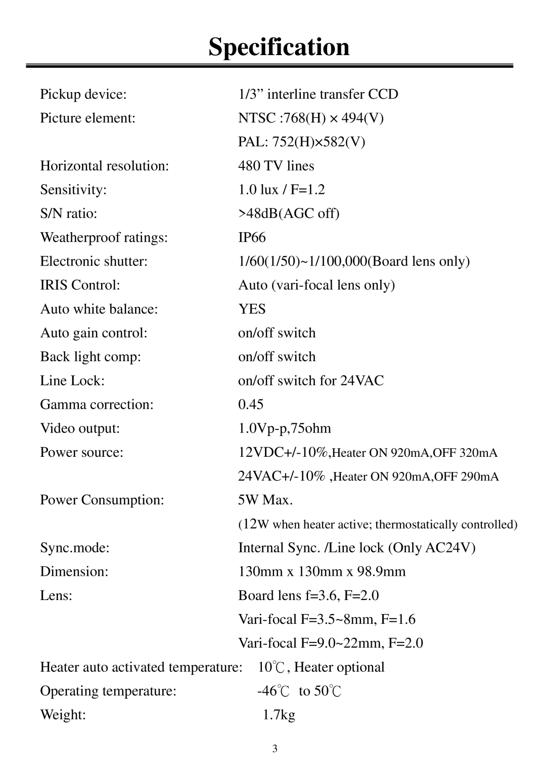 EverFocus EHD320 user manual Specification, Yes 