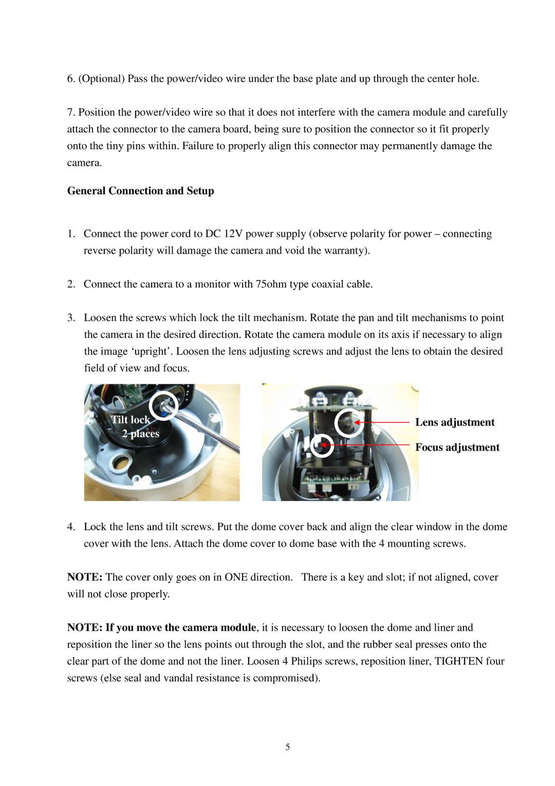 EverFocus EHD360 specifications General Connection and Setup, Tilt lock, Places, Focus adjustment 