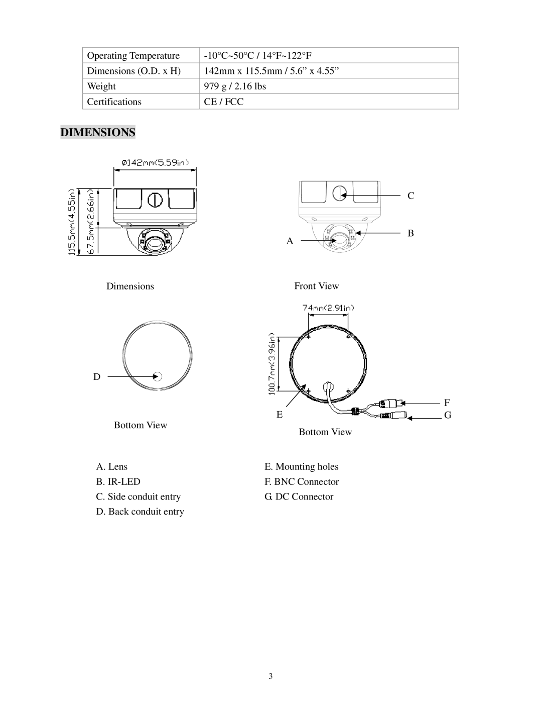 EverFocus EHD363 specifications Dimensions 