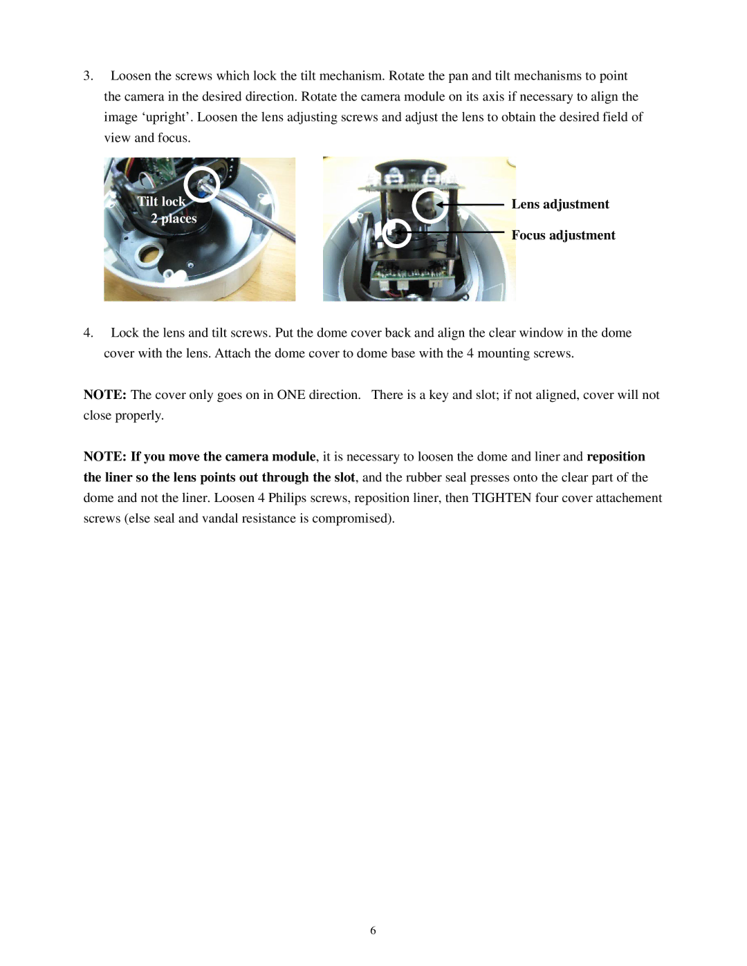 EverFocus EHD363 specifications Tilt lock, Places, Focus adjustment 