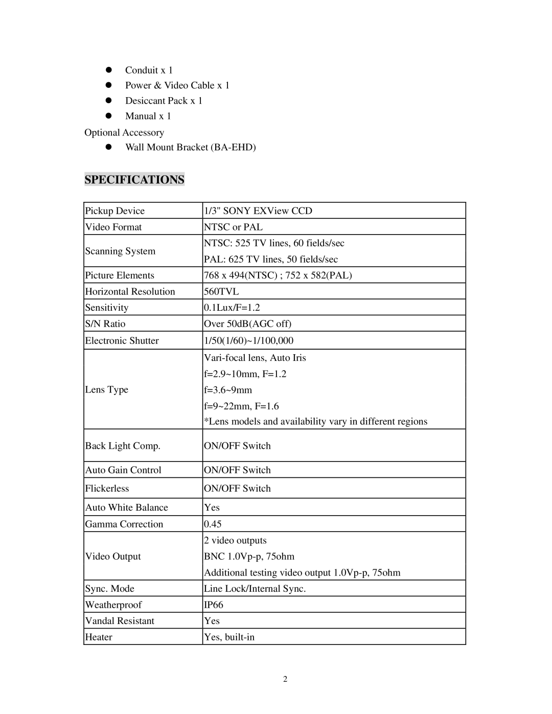 EverFocus EHD525EX specifications Specifications 