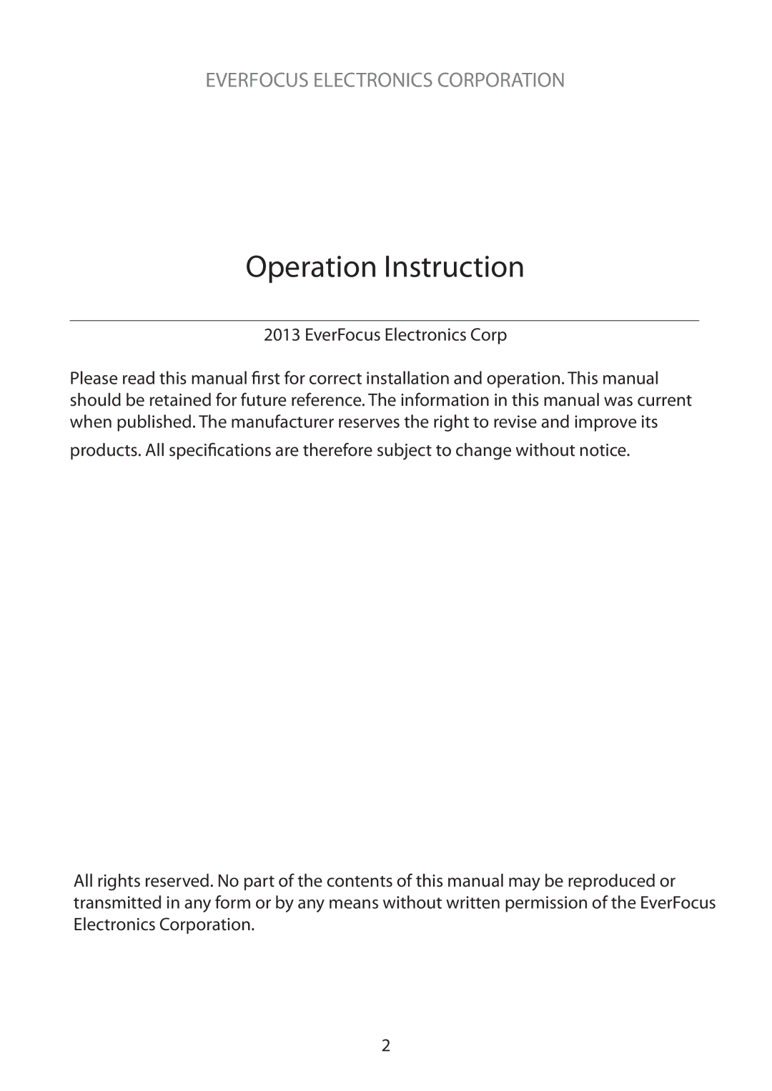 EverFocus EHD705, ED705 manual Operation Instruction 