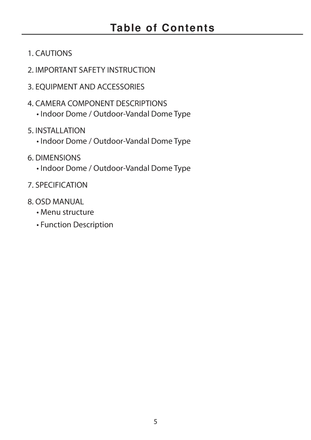 EverFocus ED705, EHD705 manual Table of Contents 