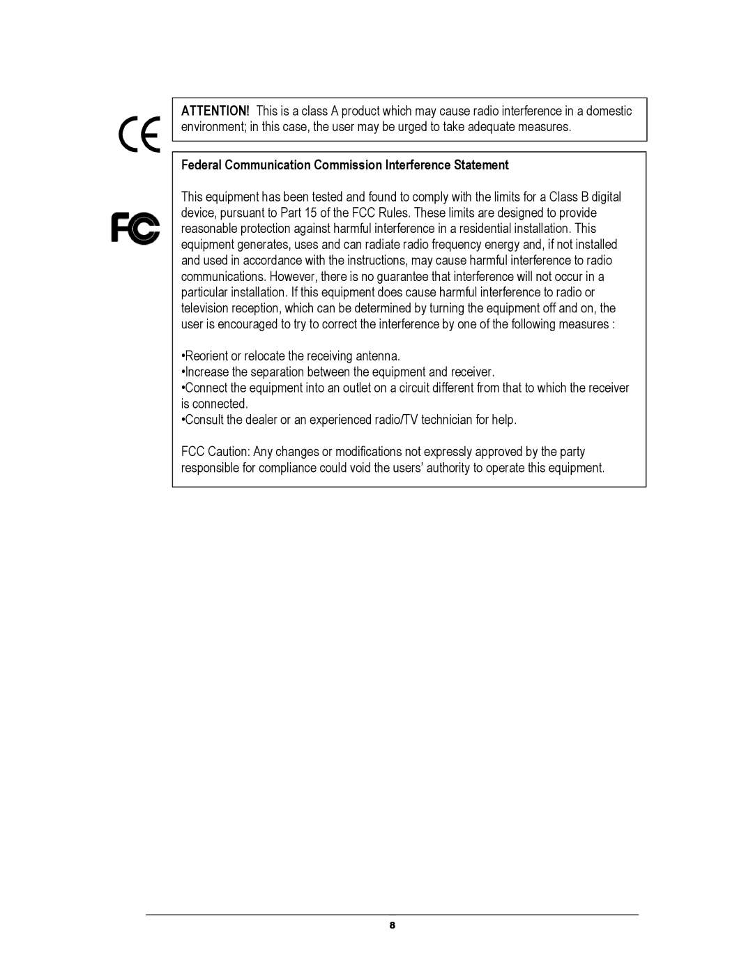 EverFocus EHH5040 manual Federal Communication Commission Interference Statement 