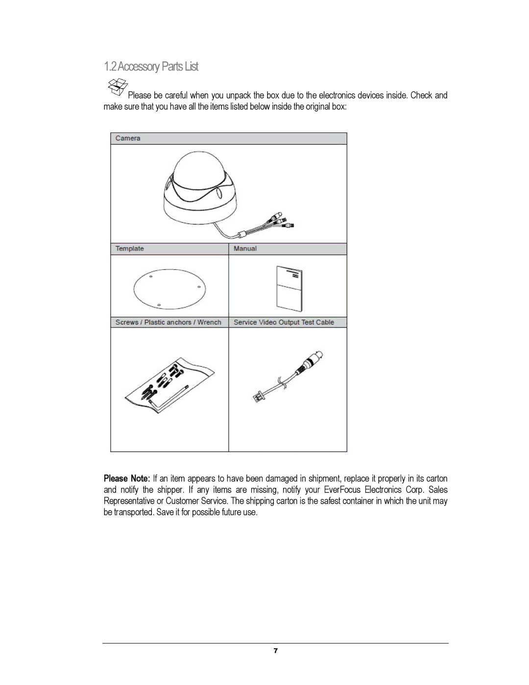 EverFocus EHH5040 manual 2Accessory Parts List 