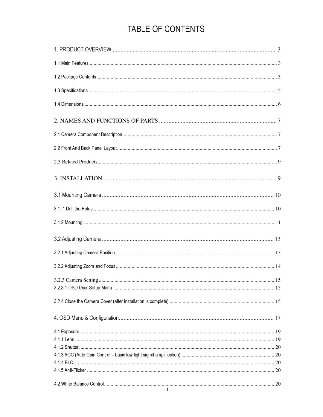 EverFocus EHH5200 specifications Table of Contents 