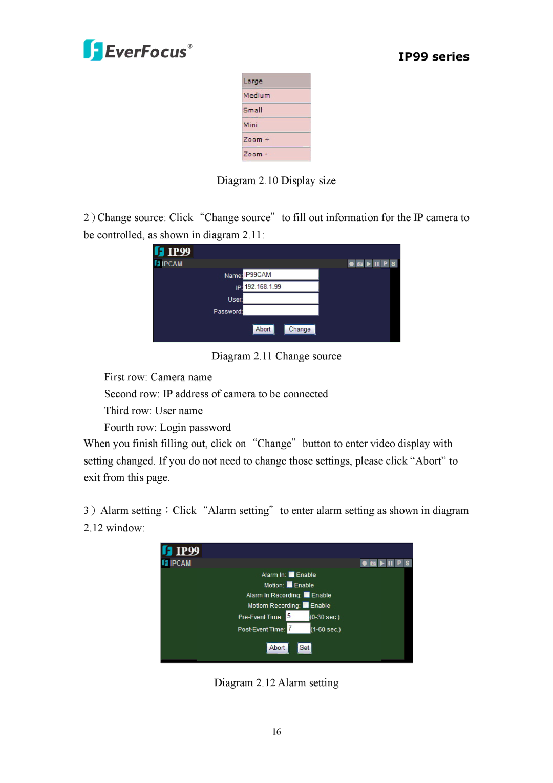 EverFocus EVS110, EIP220, IP 99 Series user manual IP99 series 