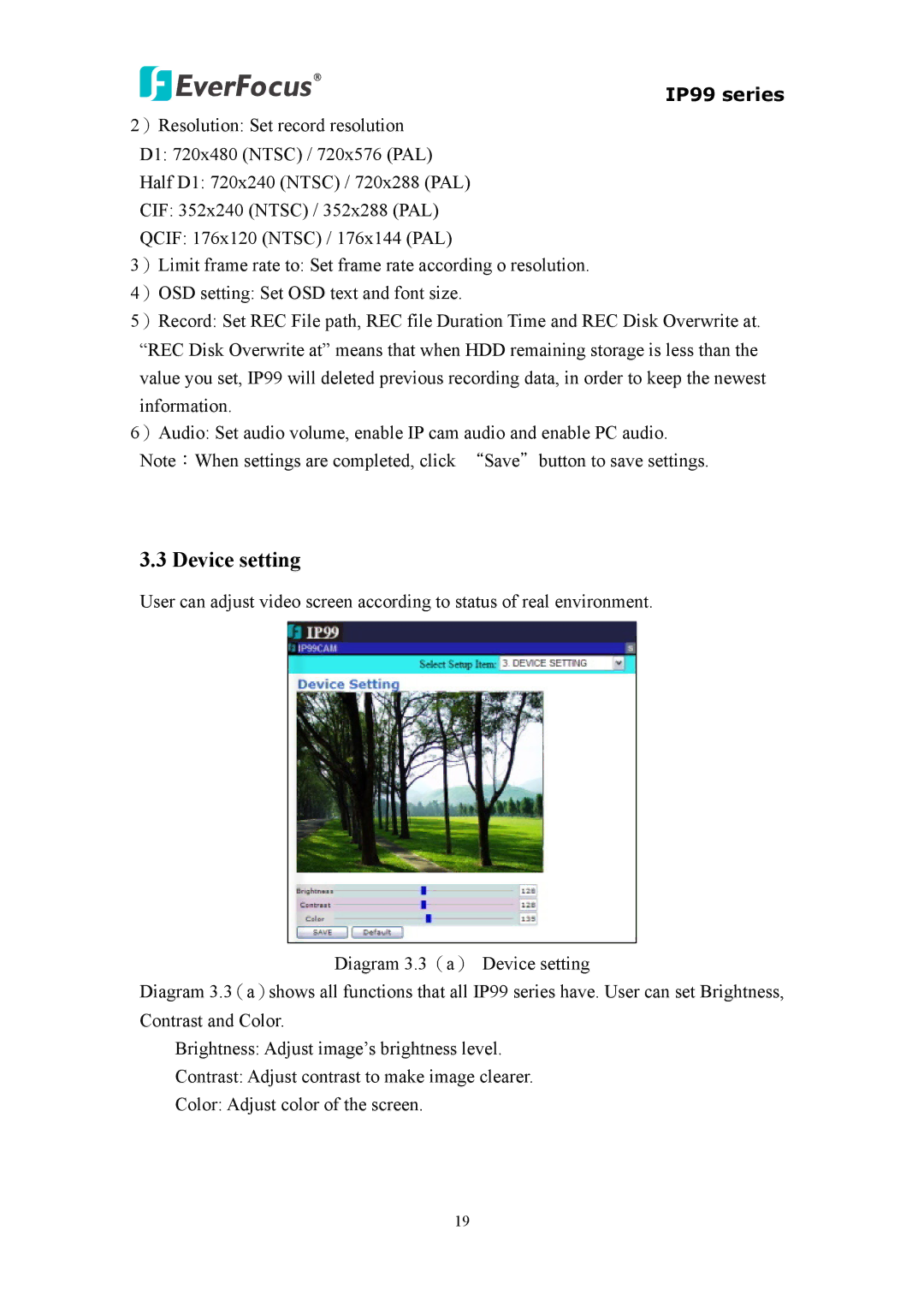 EverFocus EVS110, EIP220, IP 99 Series user manual Device setting 