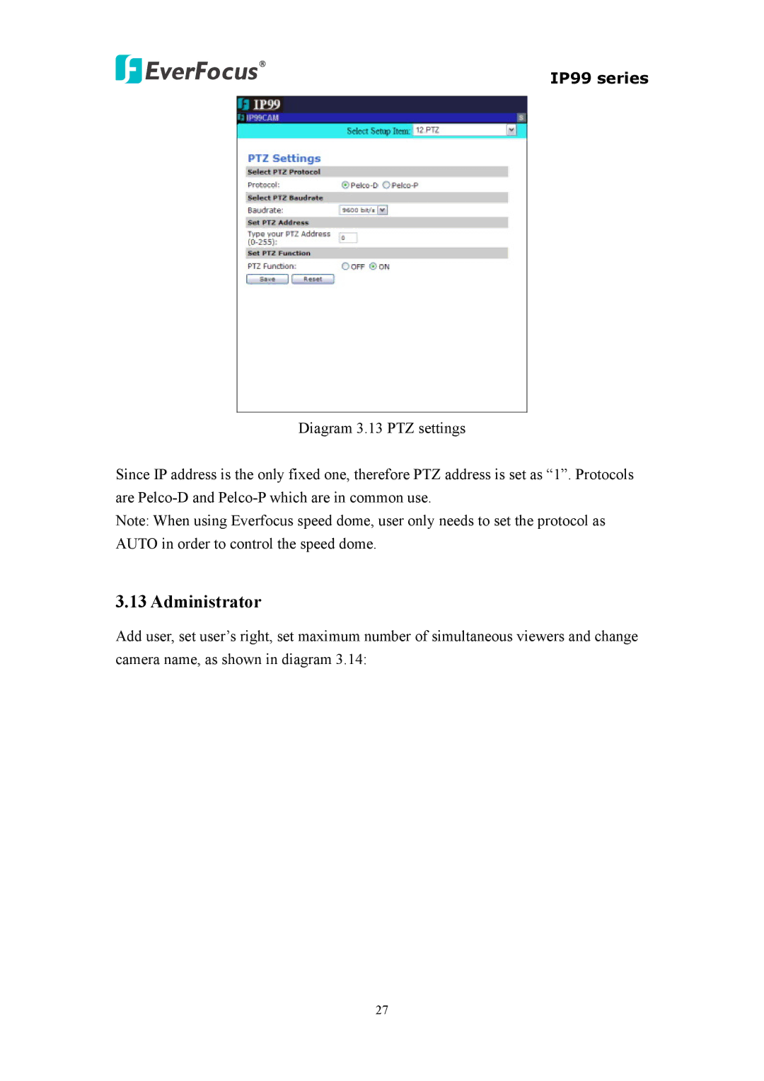 EverFocus IP 99 Series, EIP220, EVS110 user manual Administrator 