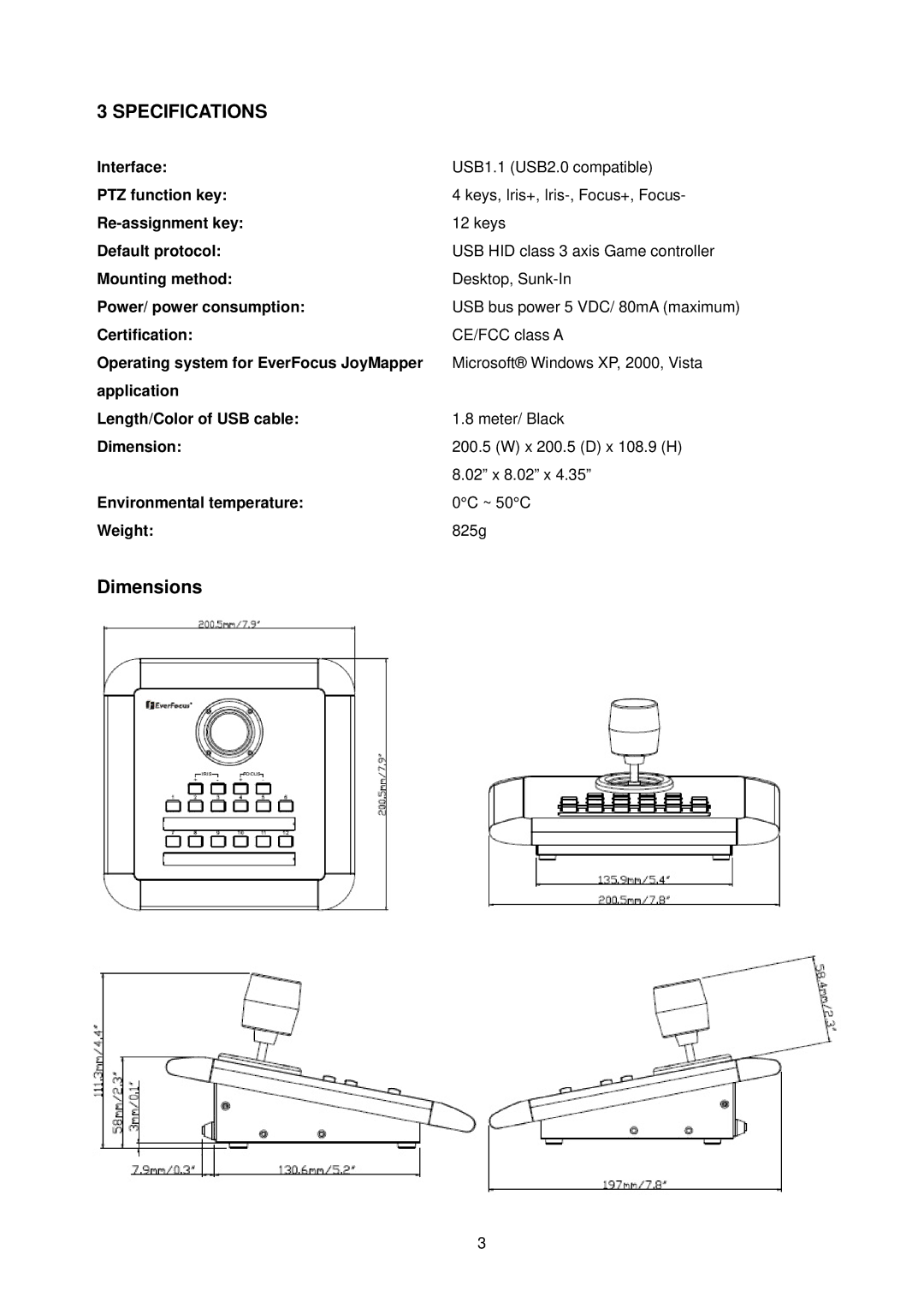 EverFocus EKB200 manual Specifications 