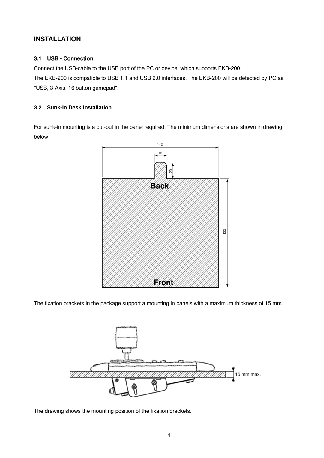 EverFocus EKB200 manual USB Connection, Sunk-In Desk Installation 