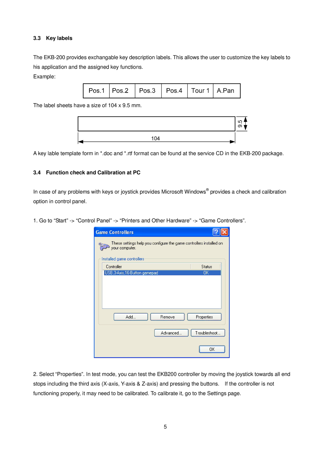 EverFocus EKB200 manual Key labels, Function check and Calibration at PC 