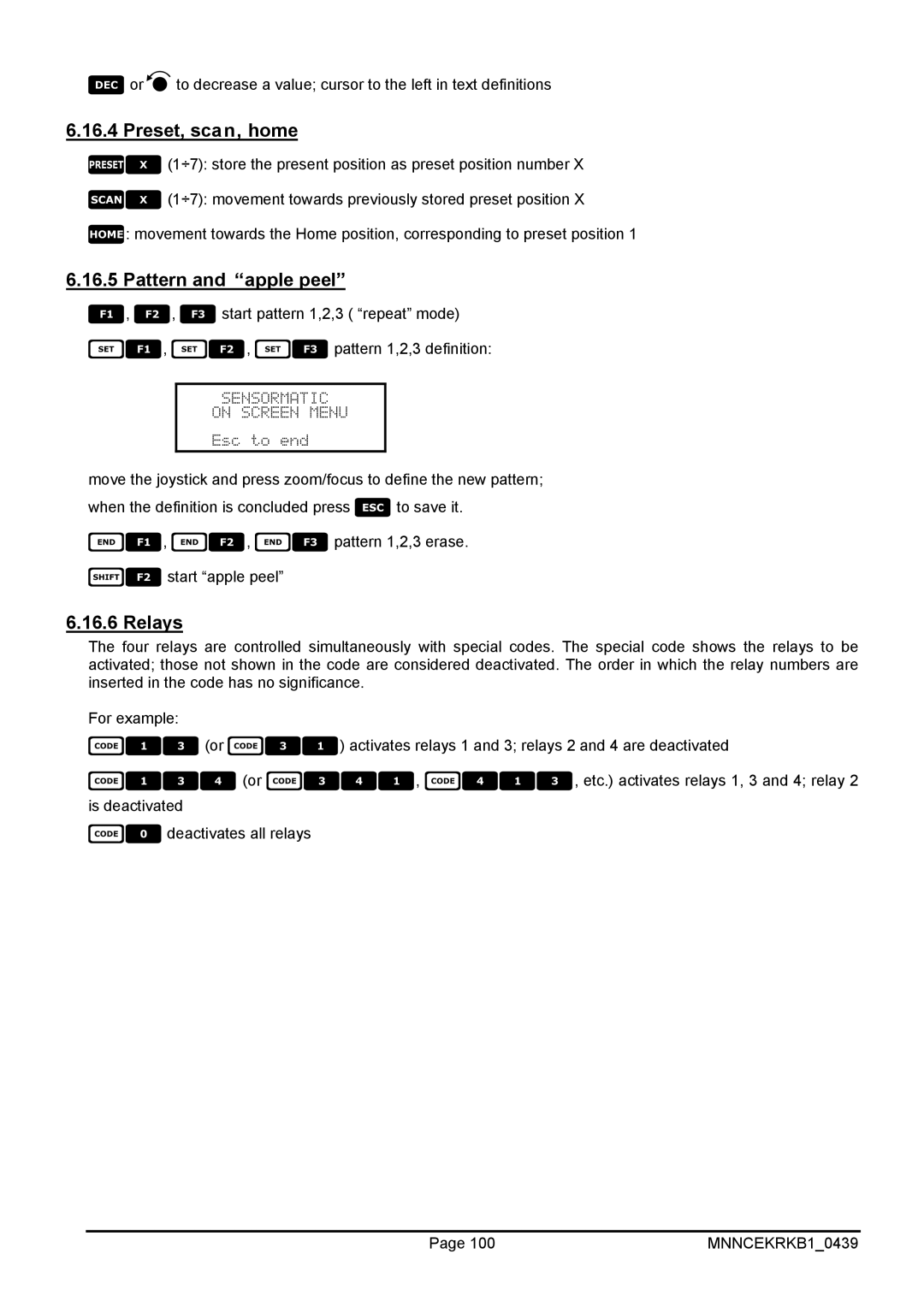 EverFocus EKR-KB1 operating instructions Pattern and apple peel, Relays 