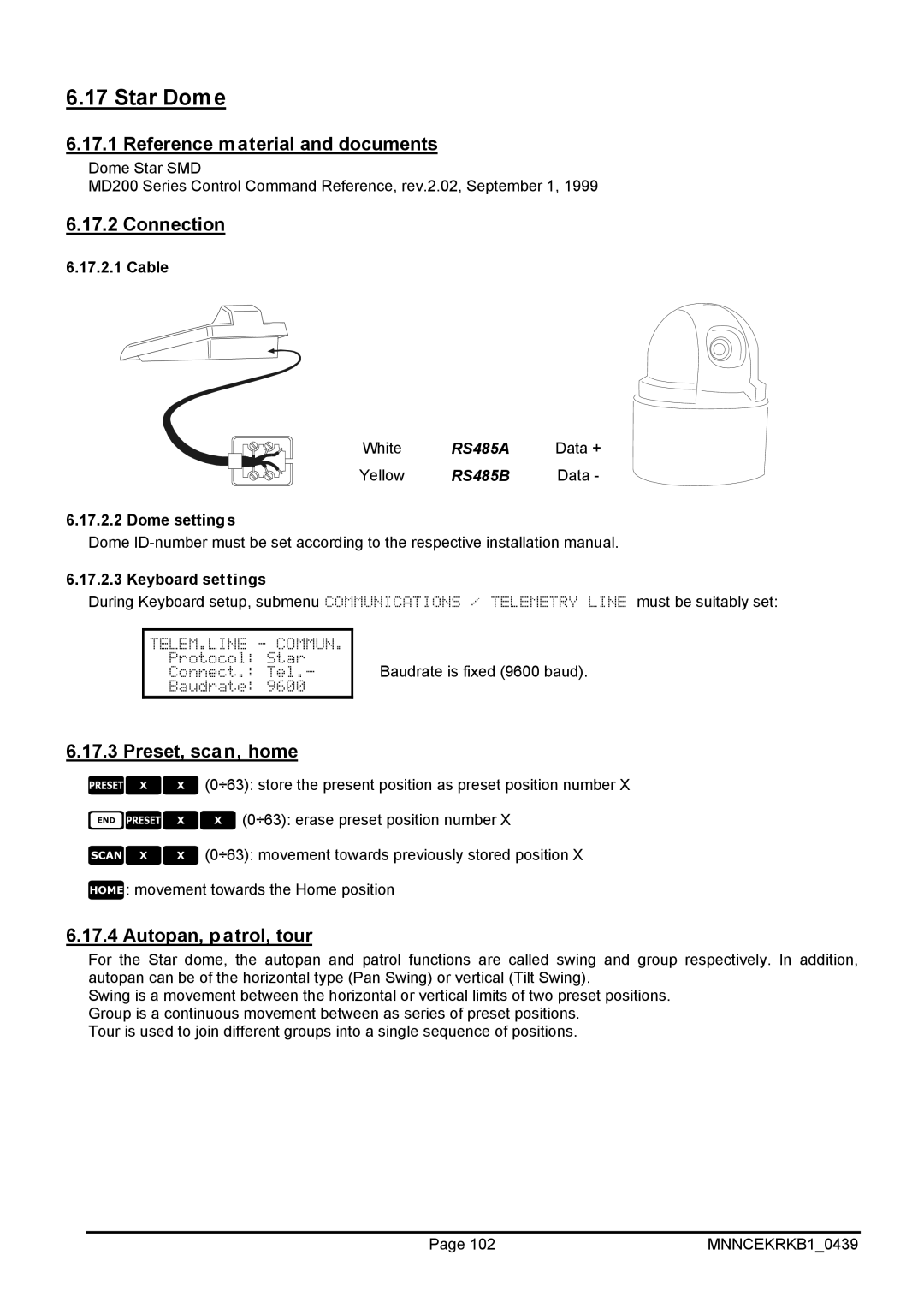 EverFocus EKR-KB1 operating instructions Star Dome, Autopan, patrol, tour 