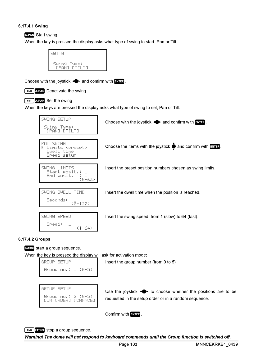 EverFocus EKR-KB1 operating instructions Swing, Groups 