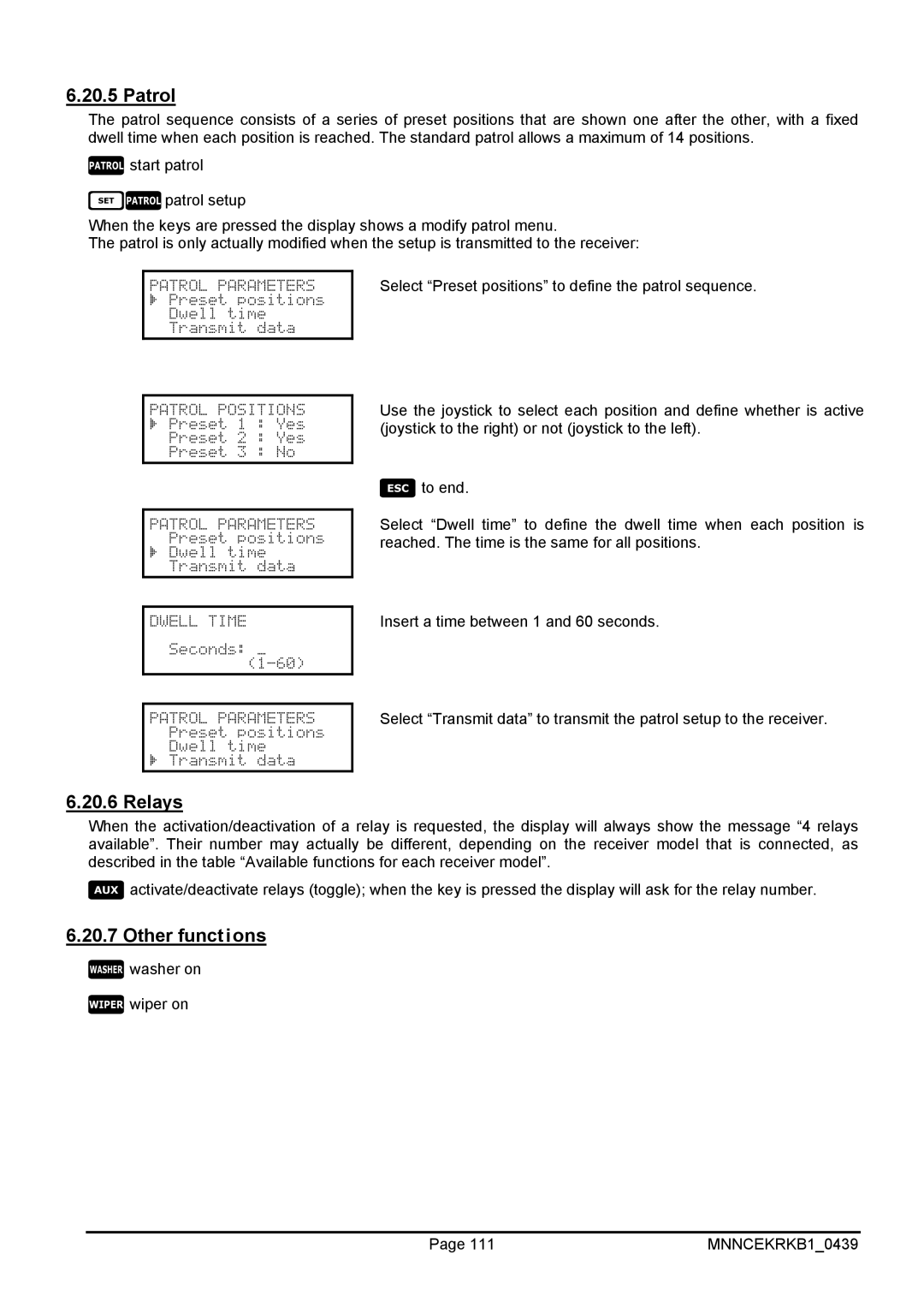 EverFocus EKR-KB1 operating instructions  washer on  wiper on 