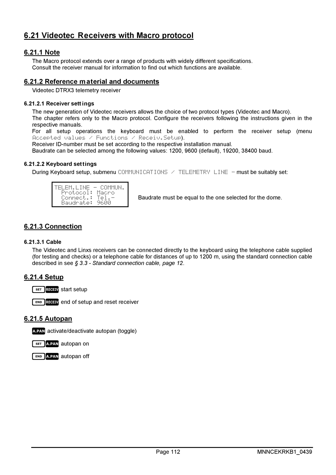 EverFocus EKR-KB1 operating instructions Videotec Receivers with Macro protocol, Reference material and documents 