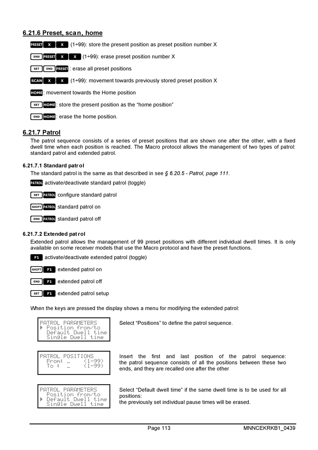 EverFocus EKR-KB1 operating instructions Preset, scan, home, Extended patrol 