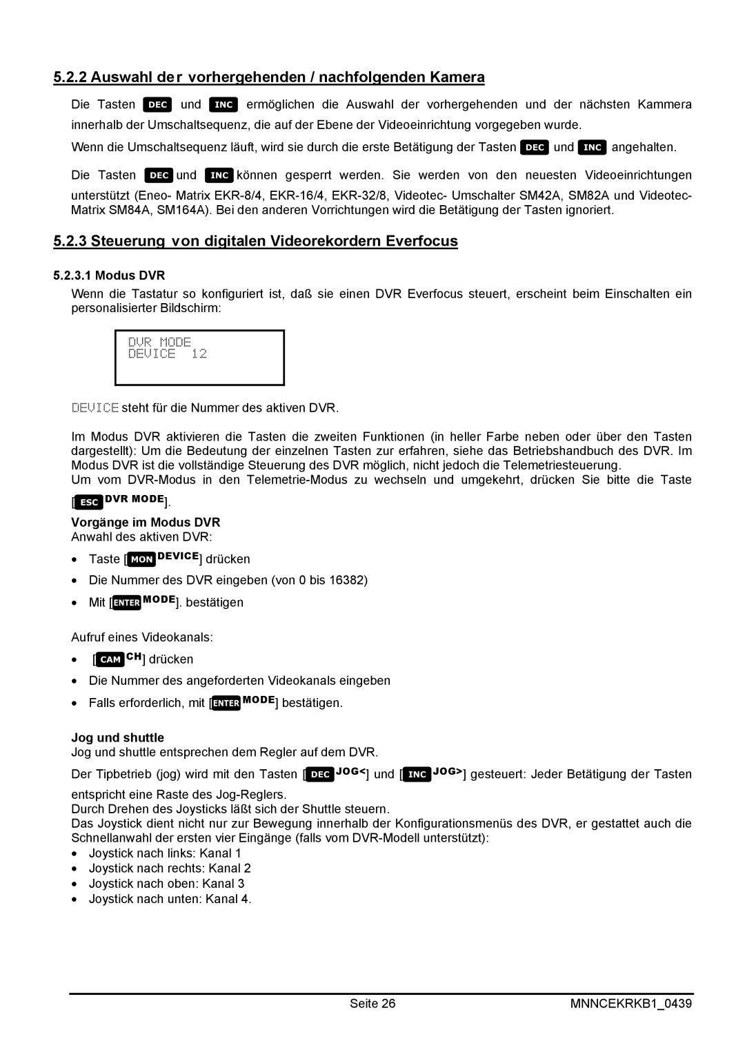 EverFocus EKR-KB1 Auswahl der vorhergehenden / nachfolgenden Kamera, Steuerung von digitalen Videorekordern Everfocus 