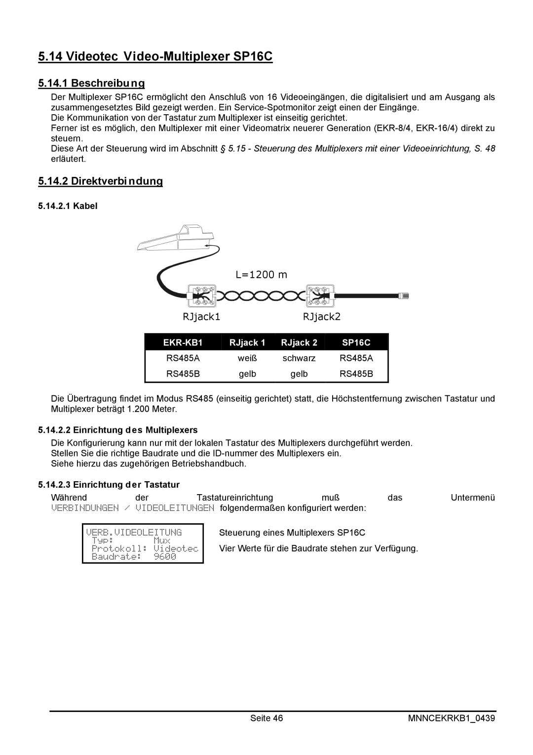 EverFocus EKR-KB1 operating instructions Videotec Video-Multiplexer SP16C 