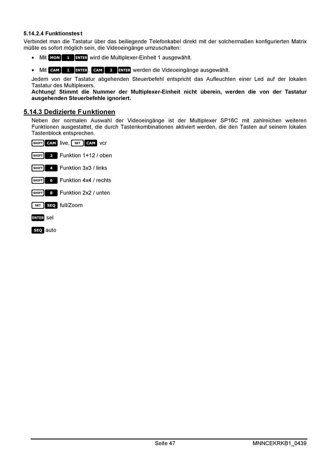 EverFocus EKR-KB1 operating instructions Dedizierte Funktionen 