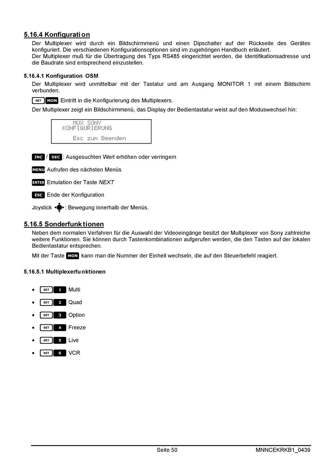 EverFocus EKR-KB1 operating instructions Sonderfunktionen, Konfiguration OSM, Multiplexerfunktionen 