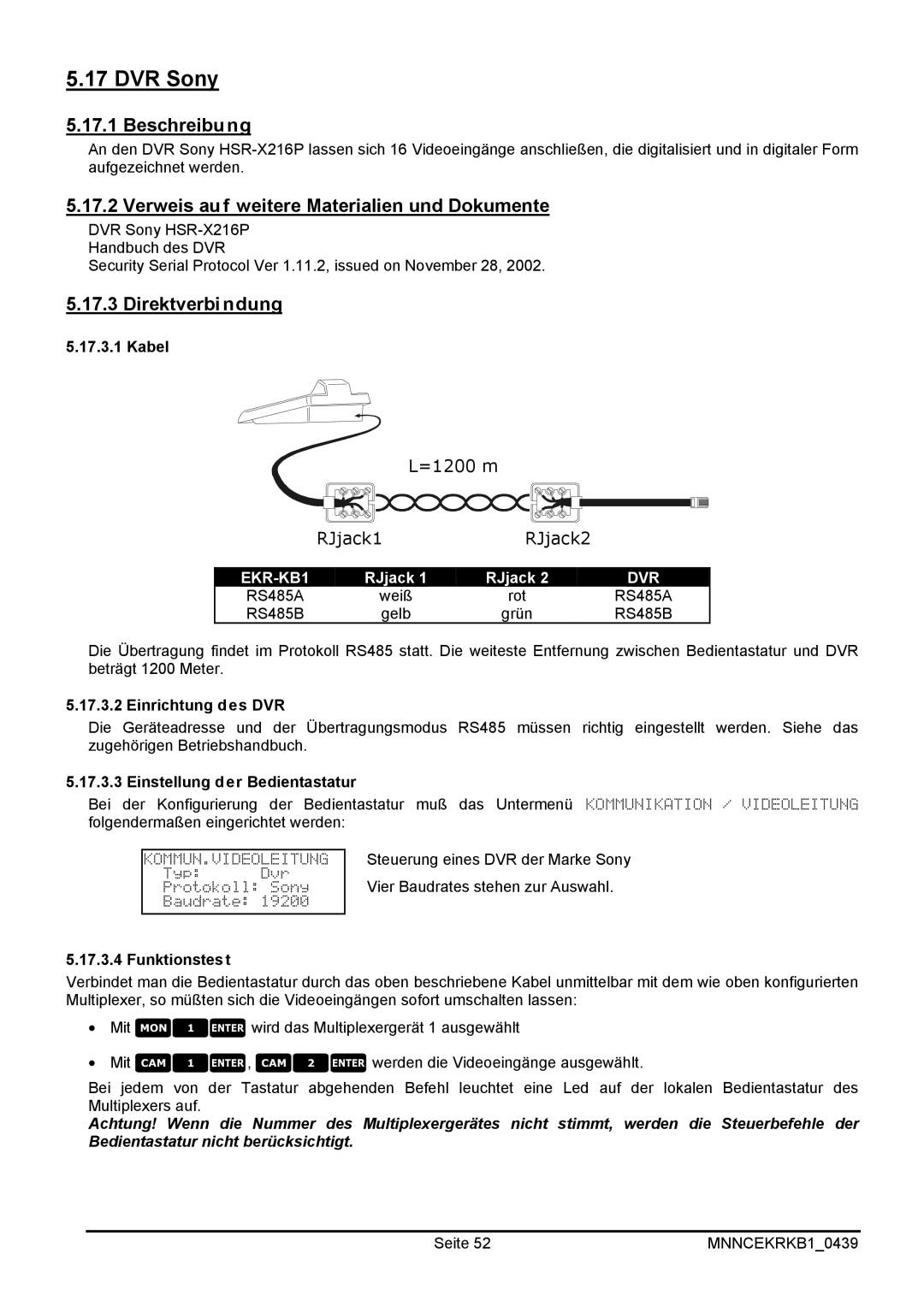 EverFocus EKR-KB1 operating instructions DVR Sony, Einrichtung des DVR 