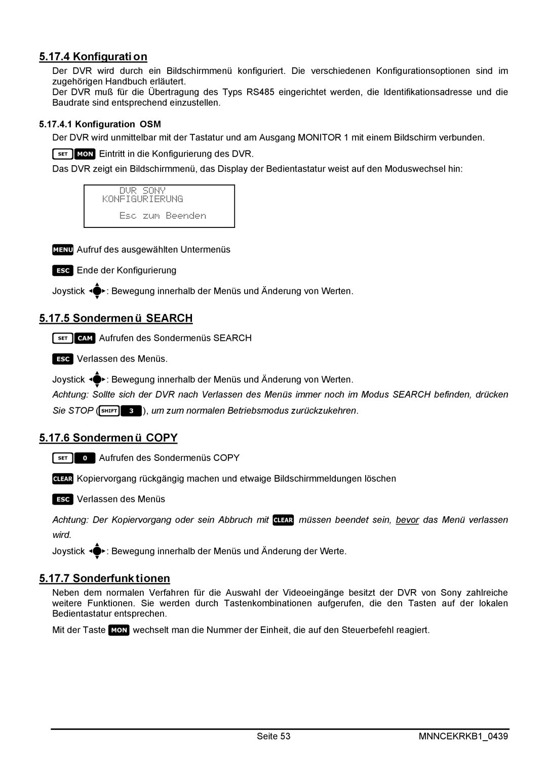 EverFocus EKR-KB1 operating instructions Sondermenü Search, Sondermenü Copy 