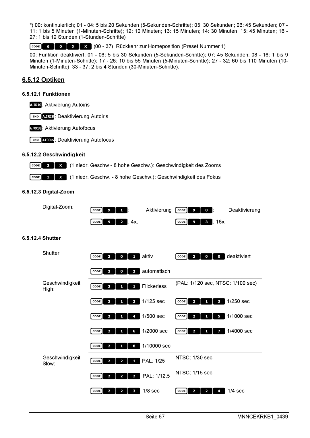 EverFocus EKR-KB1 operating instructions Optiken, Funktionen, Geschwindigkeit, Digital-Zoom 