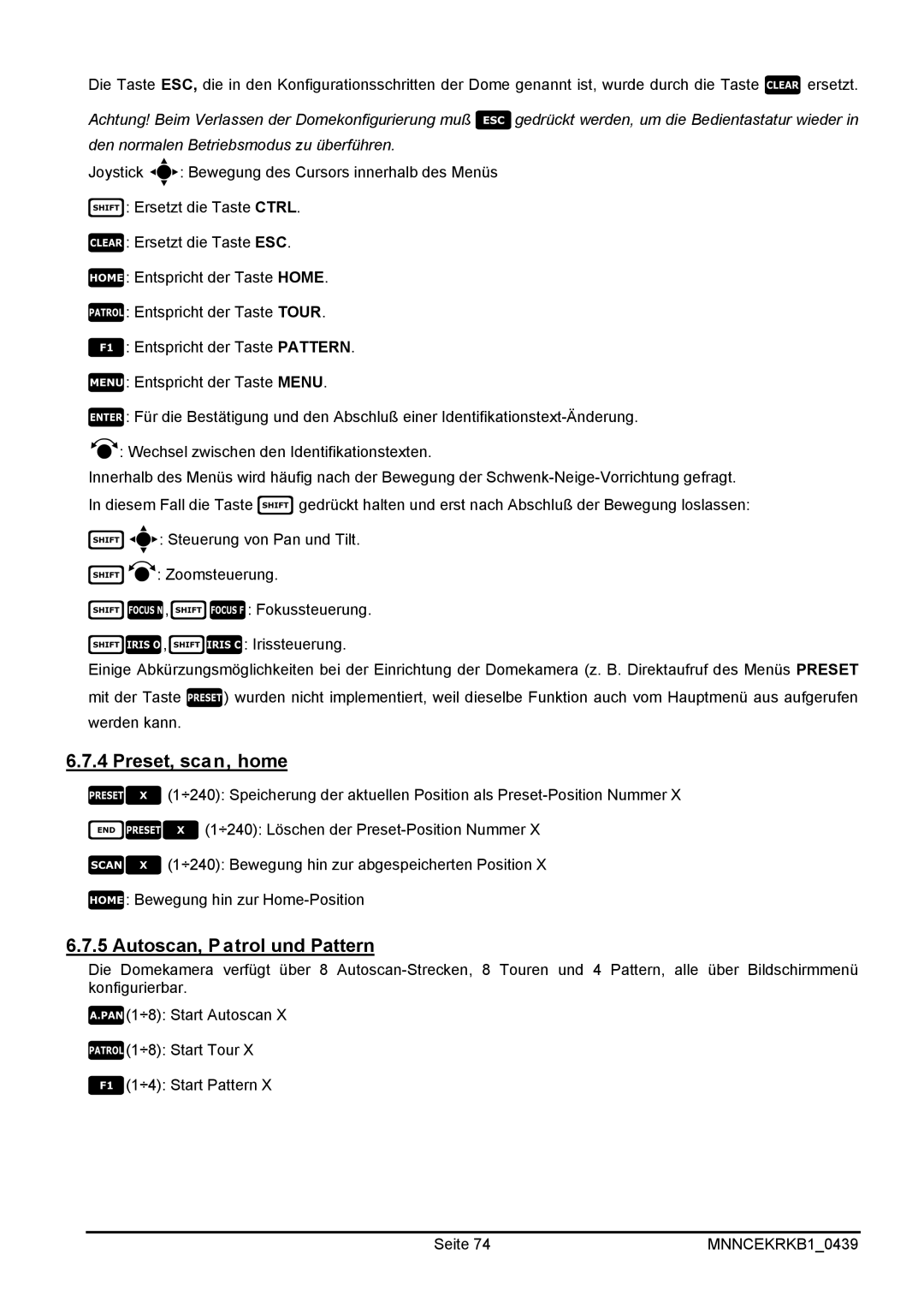 EverFocus EKR-KB1 operating instructions Autoscan, Patrol und Pattern 