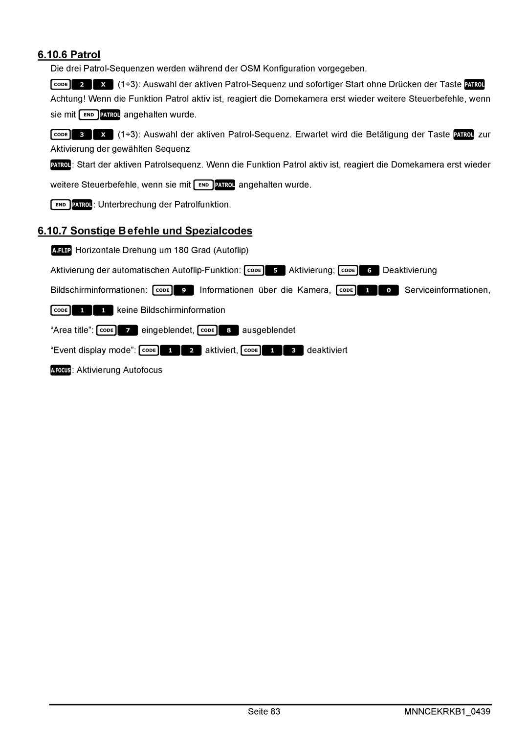 EverFocus EKR-KB1 operating instructions Patrol, Sonstige Befehle und Spezialcodes 