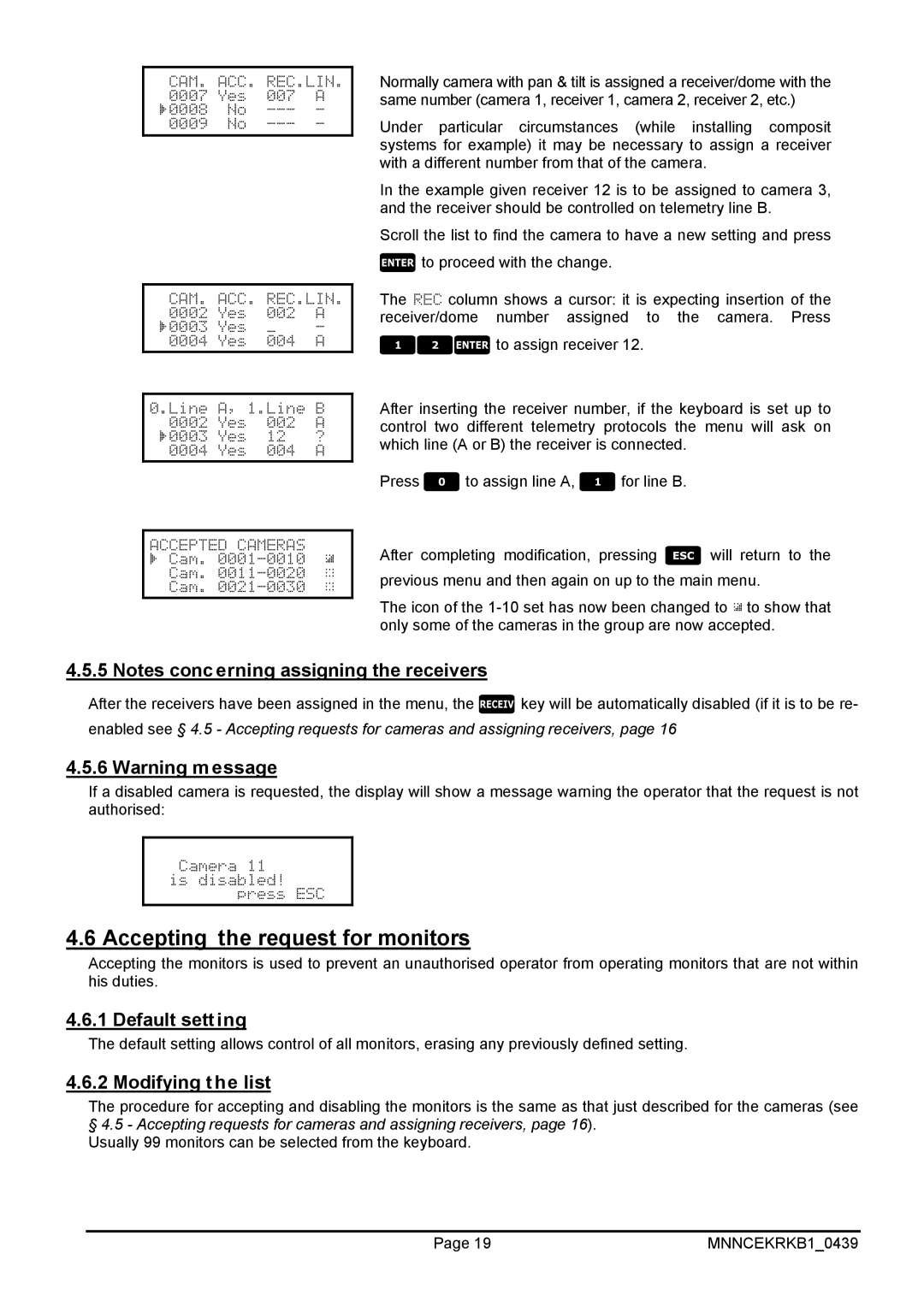 EverFocus EKR-KB1 operating instructions Accepting the request for monitors 