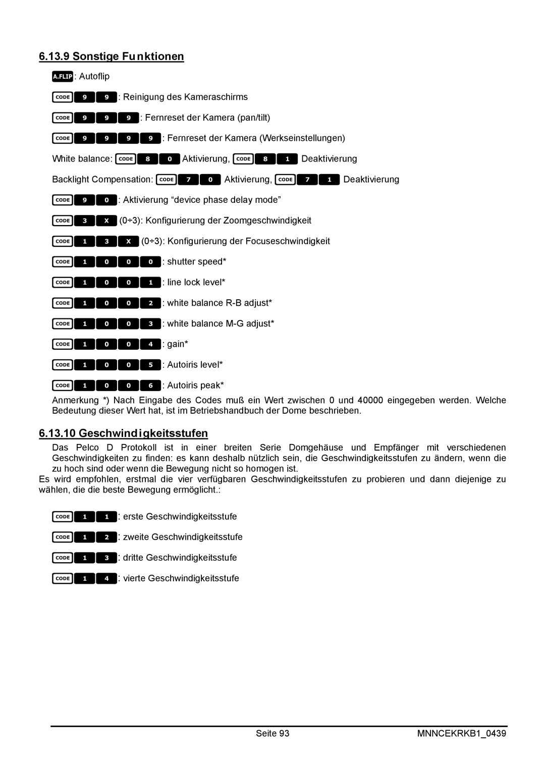 EverFocus EKR-KB1 operating instructions Sonstige Funktionen, Geschwindigkeitsstufen 