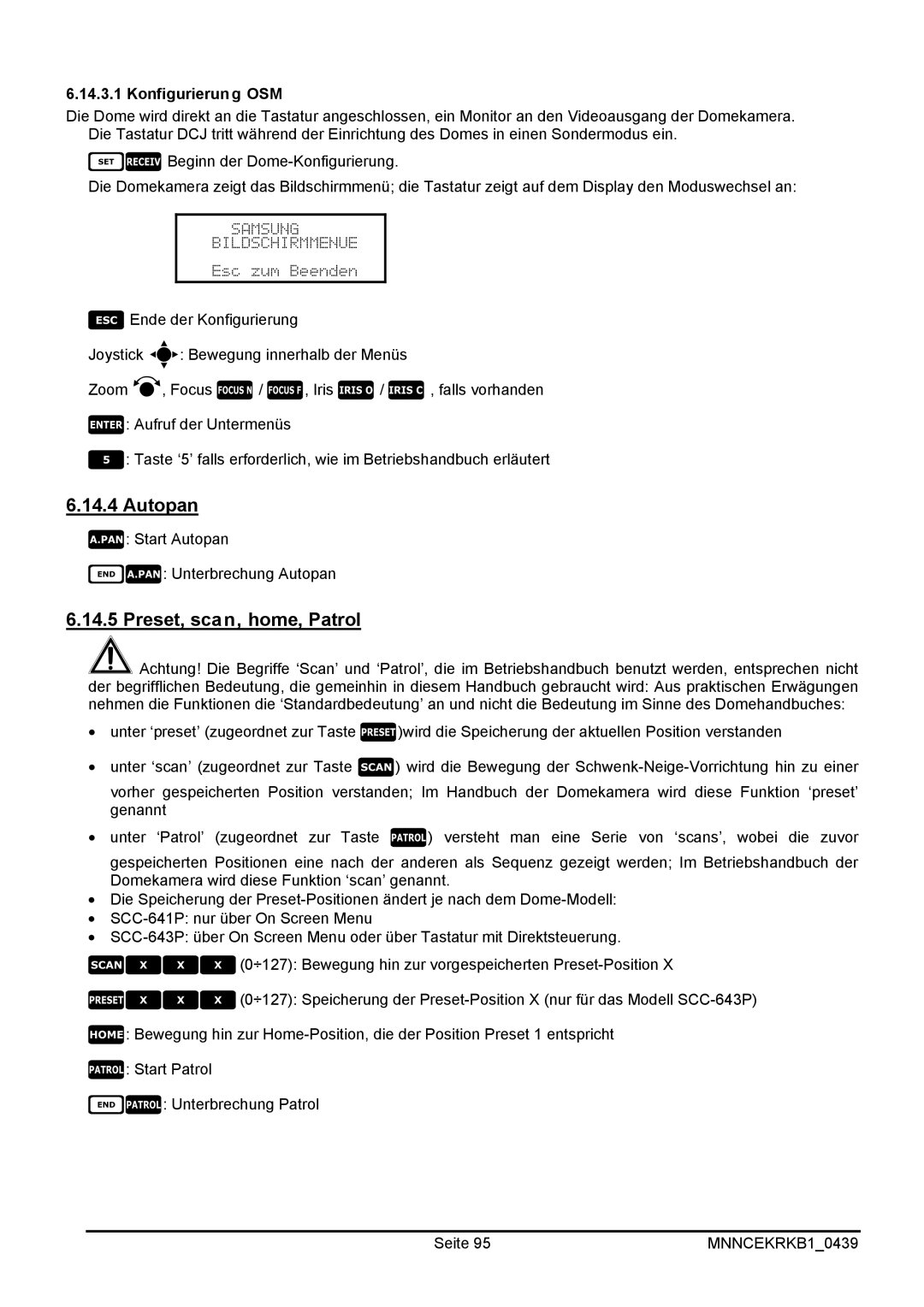 EverFocus EKR-KB1 operating instructions  Start Autopan  Unterbrechung Autopan 