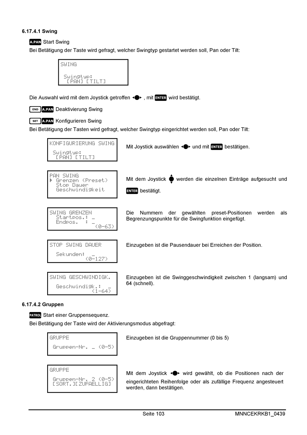 EverFocus EKR-KB1 operating instructions Swing, Gruppen 