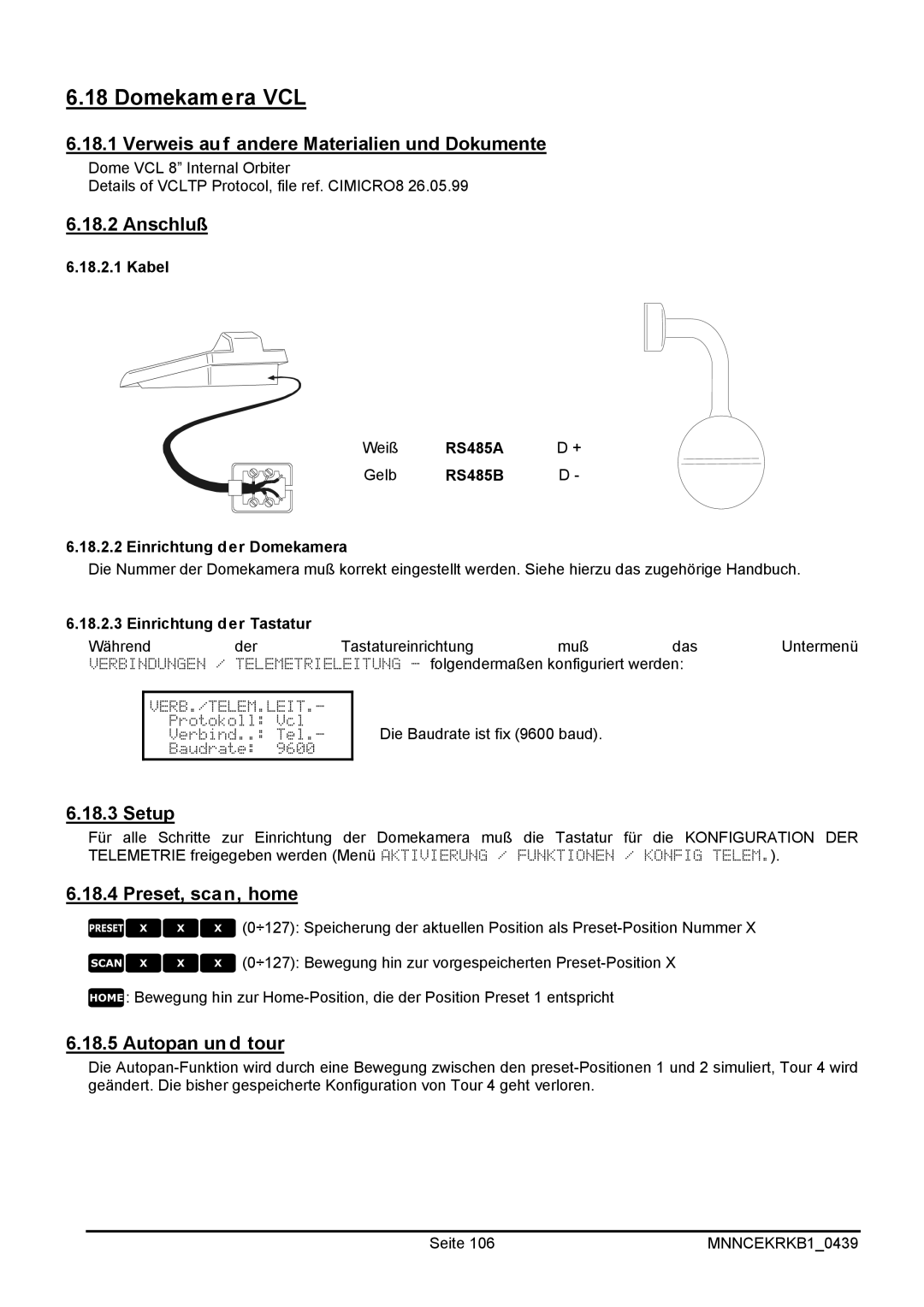 EverFocus EKR-KB1 operating instructions Domekamera VCL, Autopan und tour 