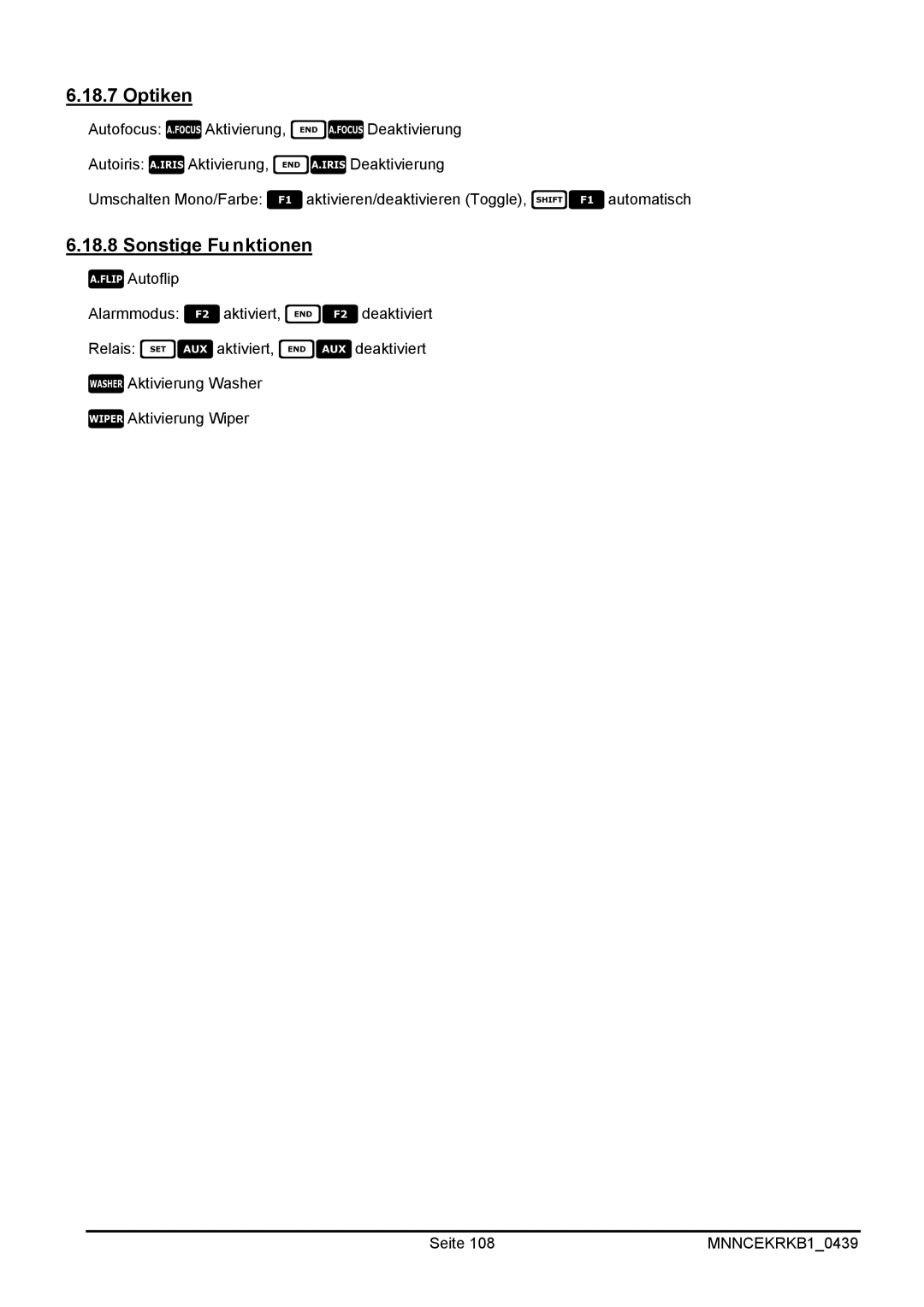 EverFocus EKR-KB1 operating instructions Aktivierung Washer Aktivierung Wiper 