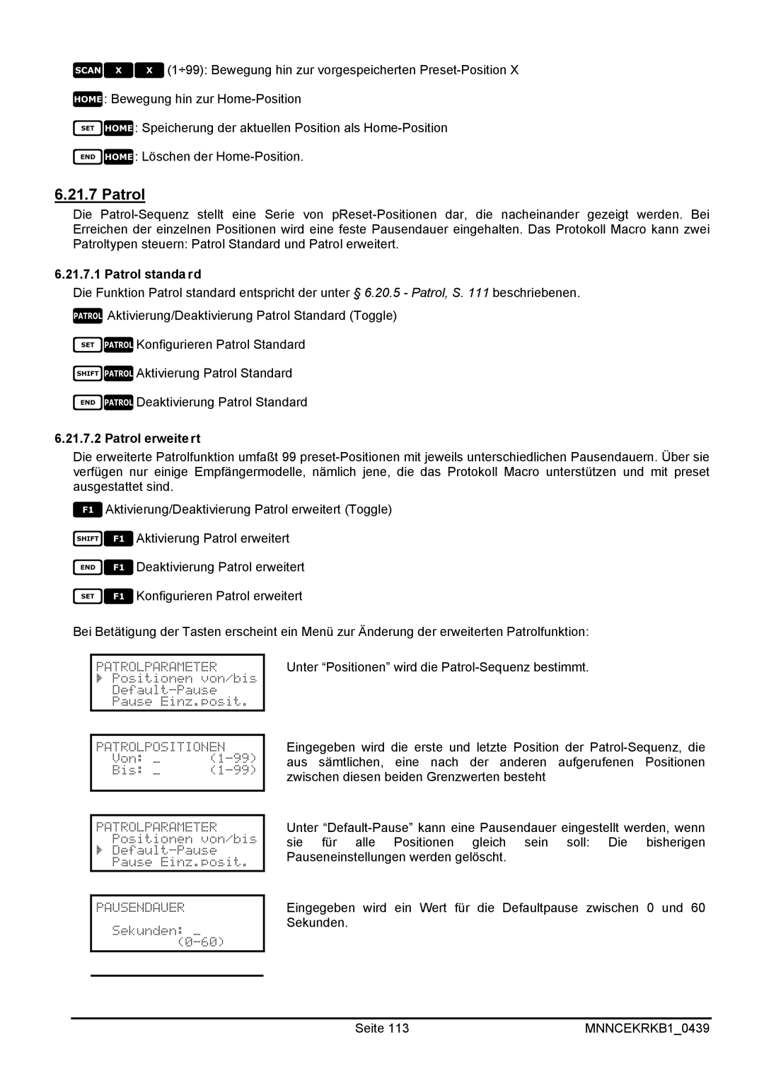 EverFocus EKR-KB1 operating instructions Patrol erweitert, Unter Positionen wird die Patrol-Sequenz bestimmt 