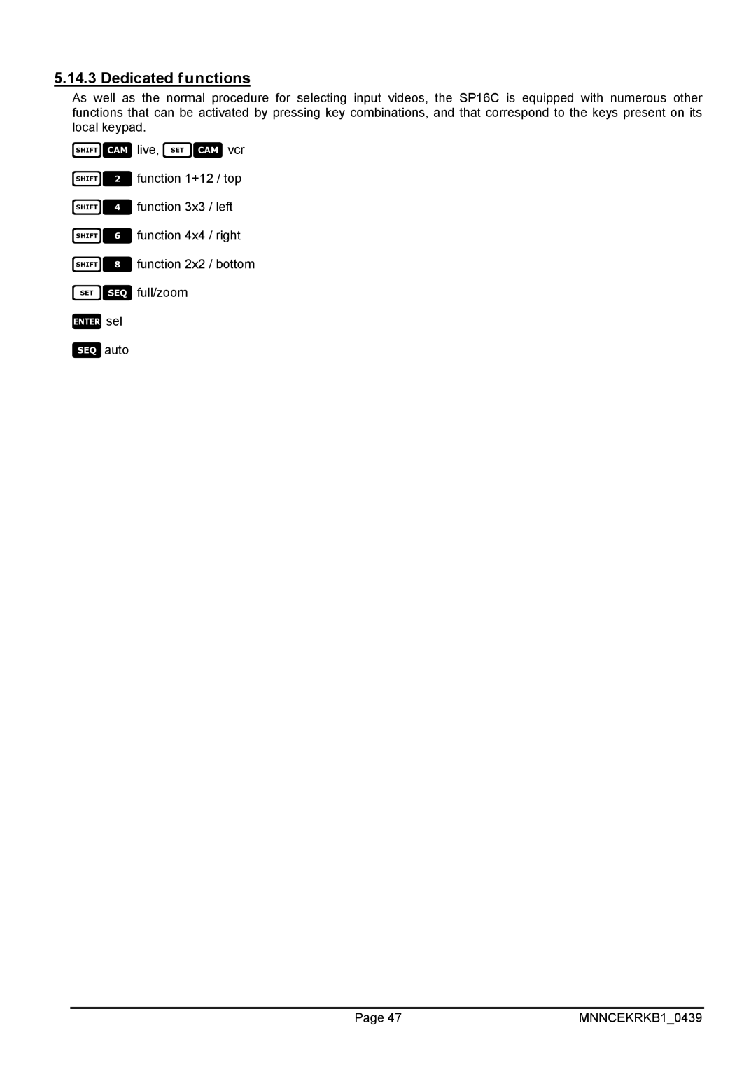 EverFocus EKR-KB1 operating instructions Dedicated functions 